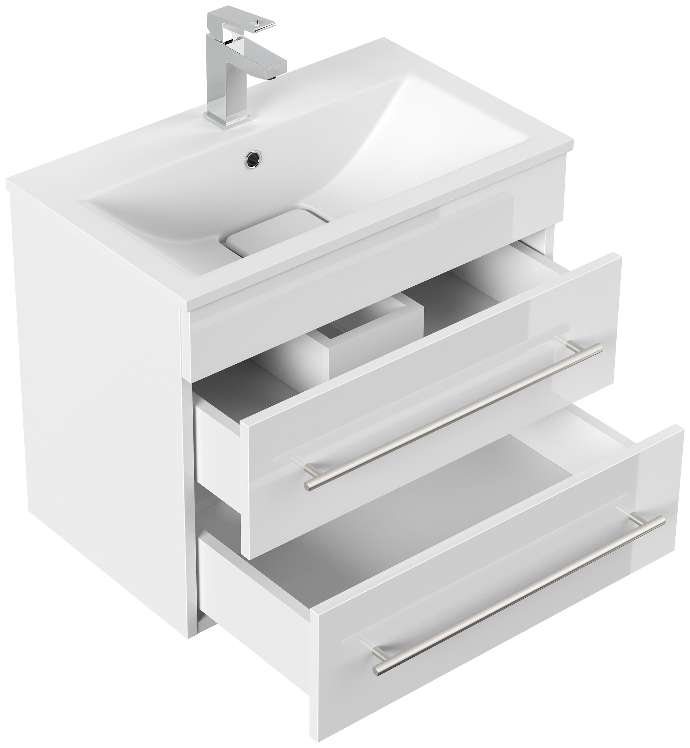Badmöbel Mona 60x36cm mit 2 SoftClose Schubladen weiss hochglanz