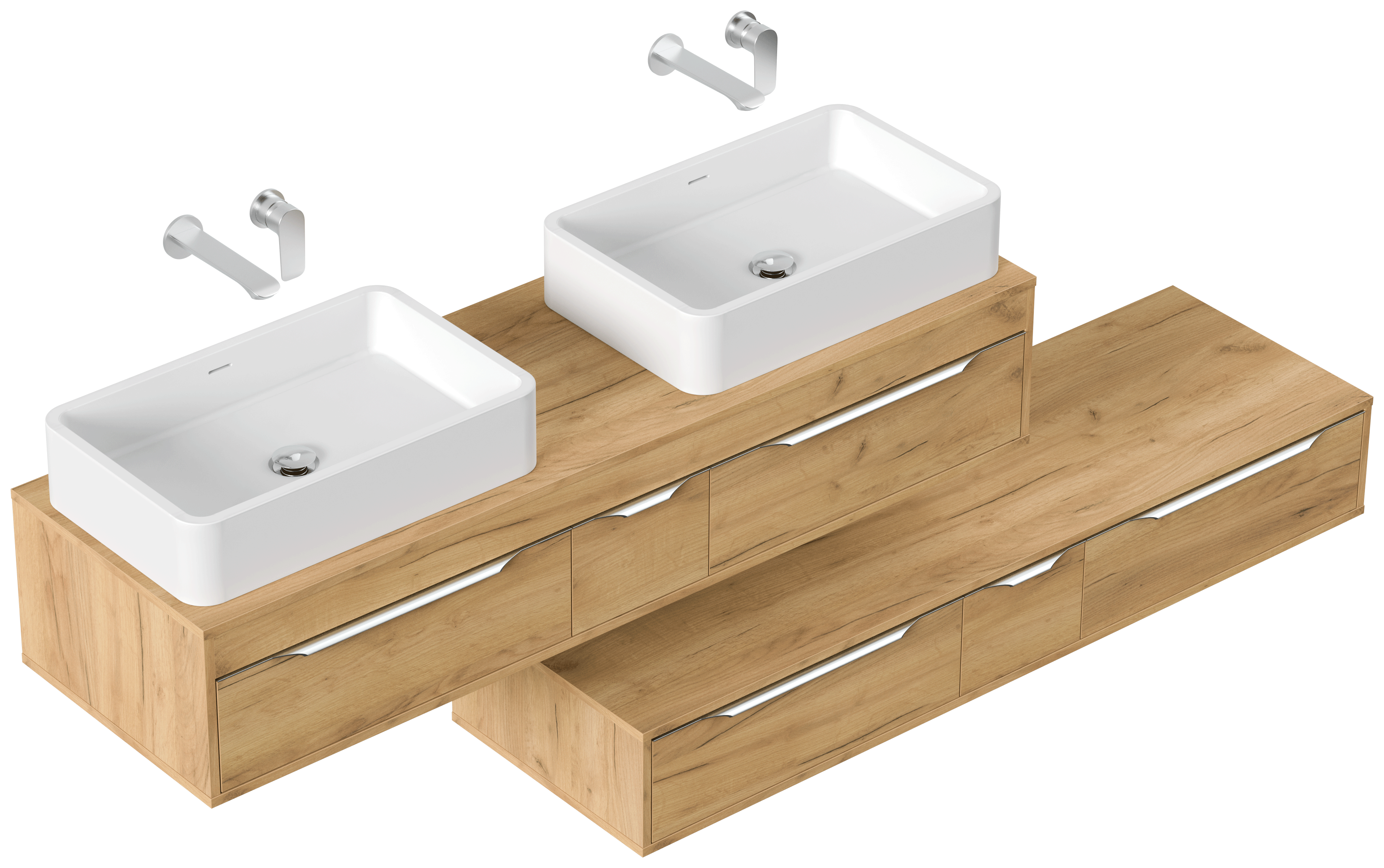 Doppelbadmöbel Elements 150cm mit 2 runden Aufsatzwaschbecken eiche gold