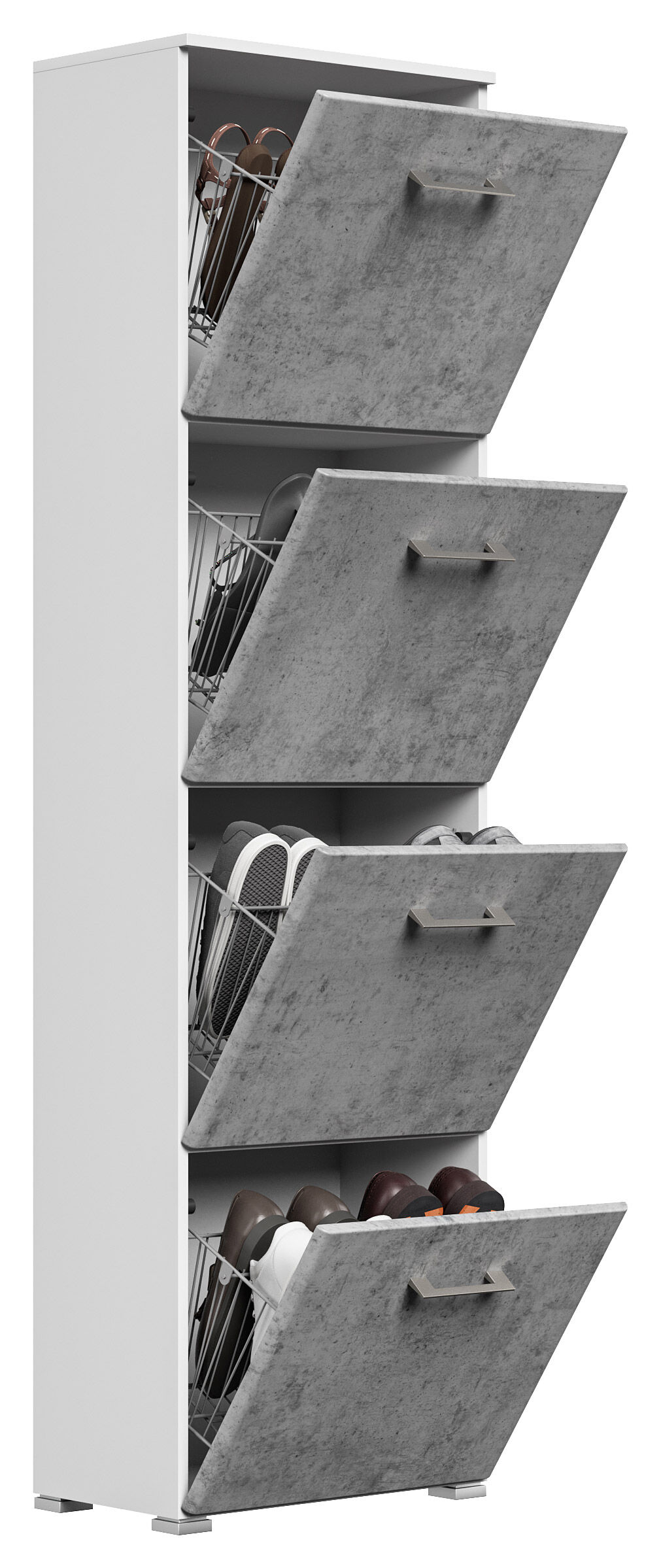 Schuhschrank Emotion 4 Klappen 16 Paar 52x187 cm Weiss-Weiss Hgl