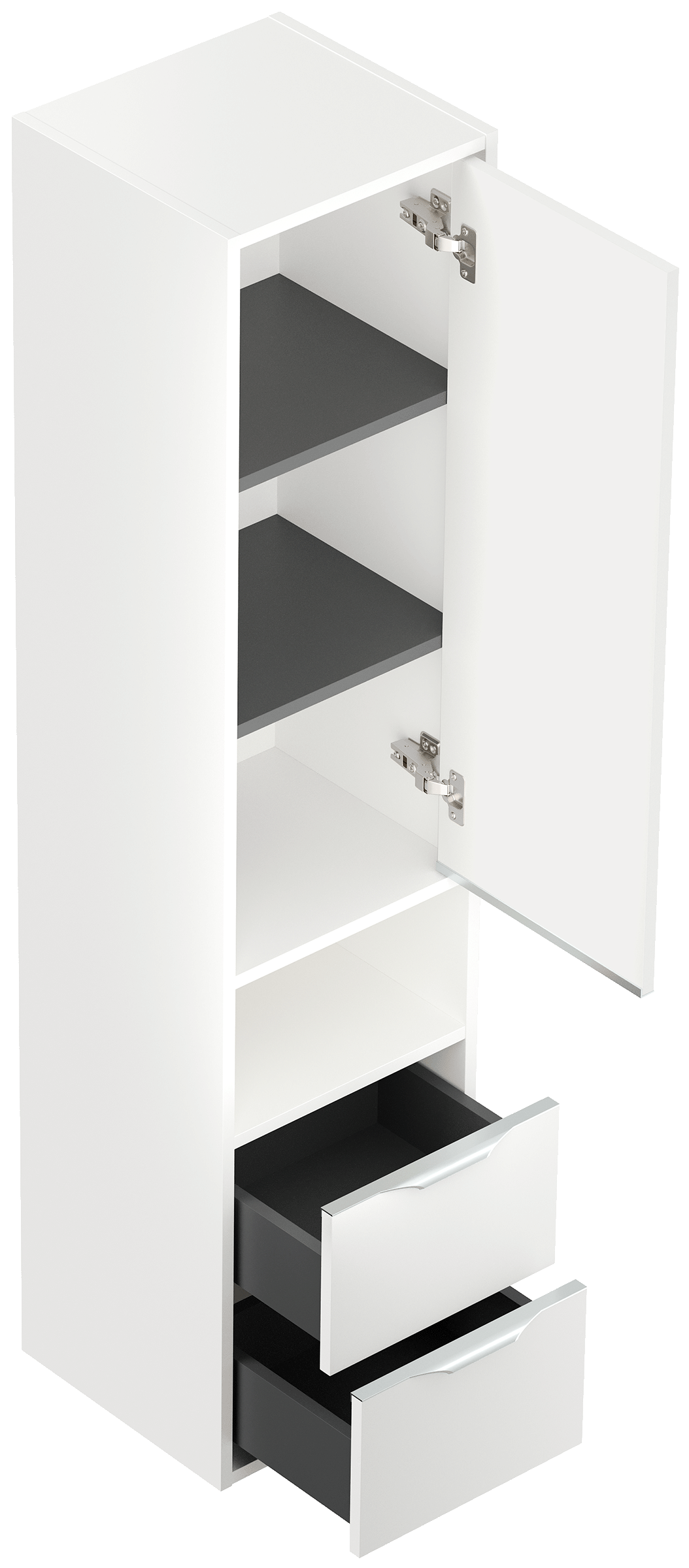 Hochschrank Elements 35x150cm Softclose Tür und Schubladen weiss matt
