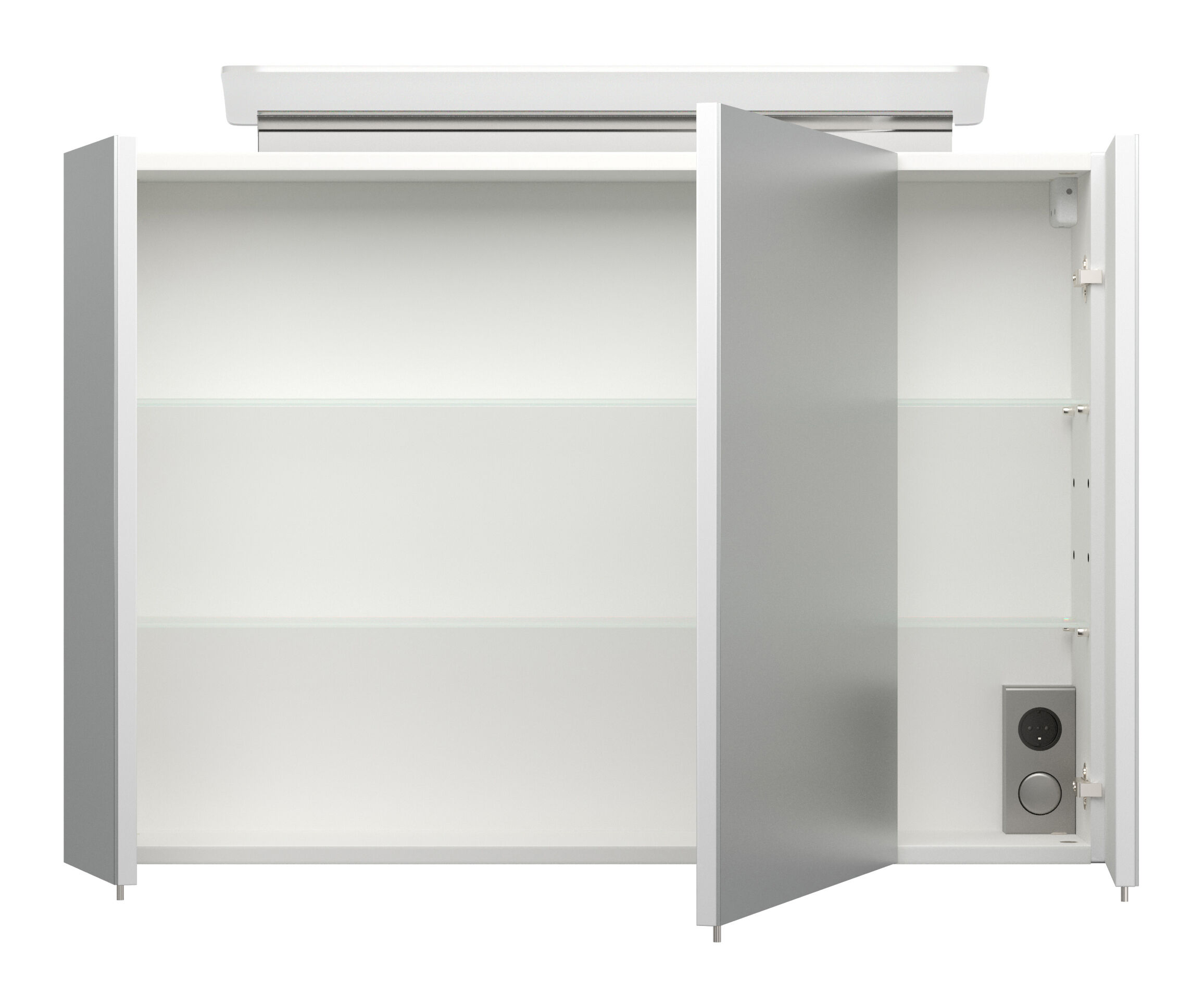 Spiegelschrank 90cm inkl. Design LED-Lampe und Glasböden weiss hochglanz