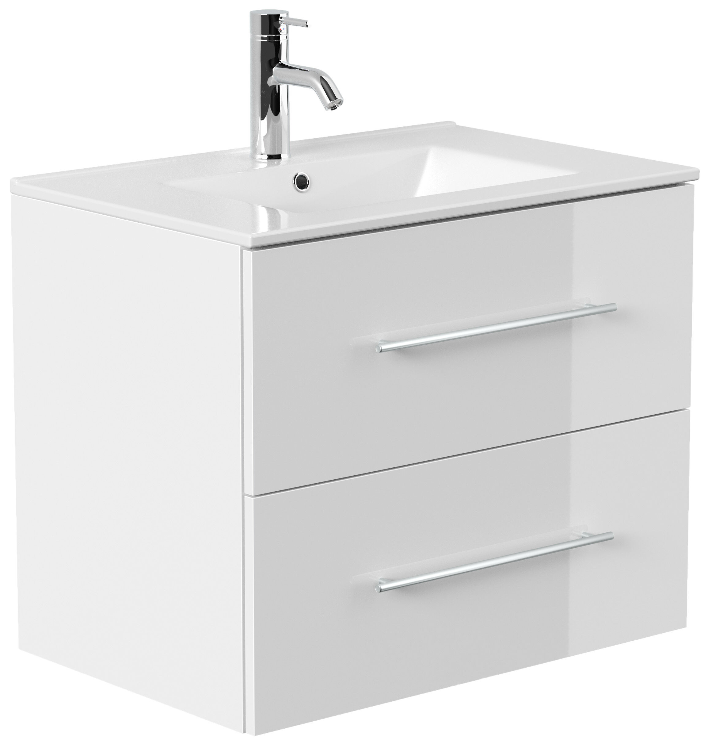 Badmöbel Set Firenze 70 3tlg. LED Spiegel und Seitenschrank weiß hochglanz