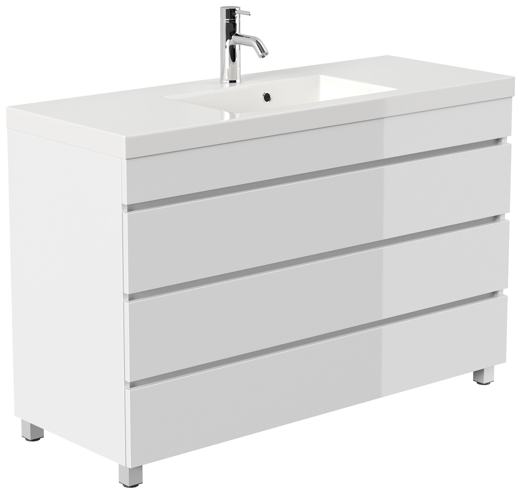 Stand Badmöbel GENEVA 120 SoftClose weiss hochglanz mit 3 grifflosen Schubladen