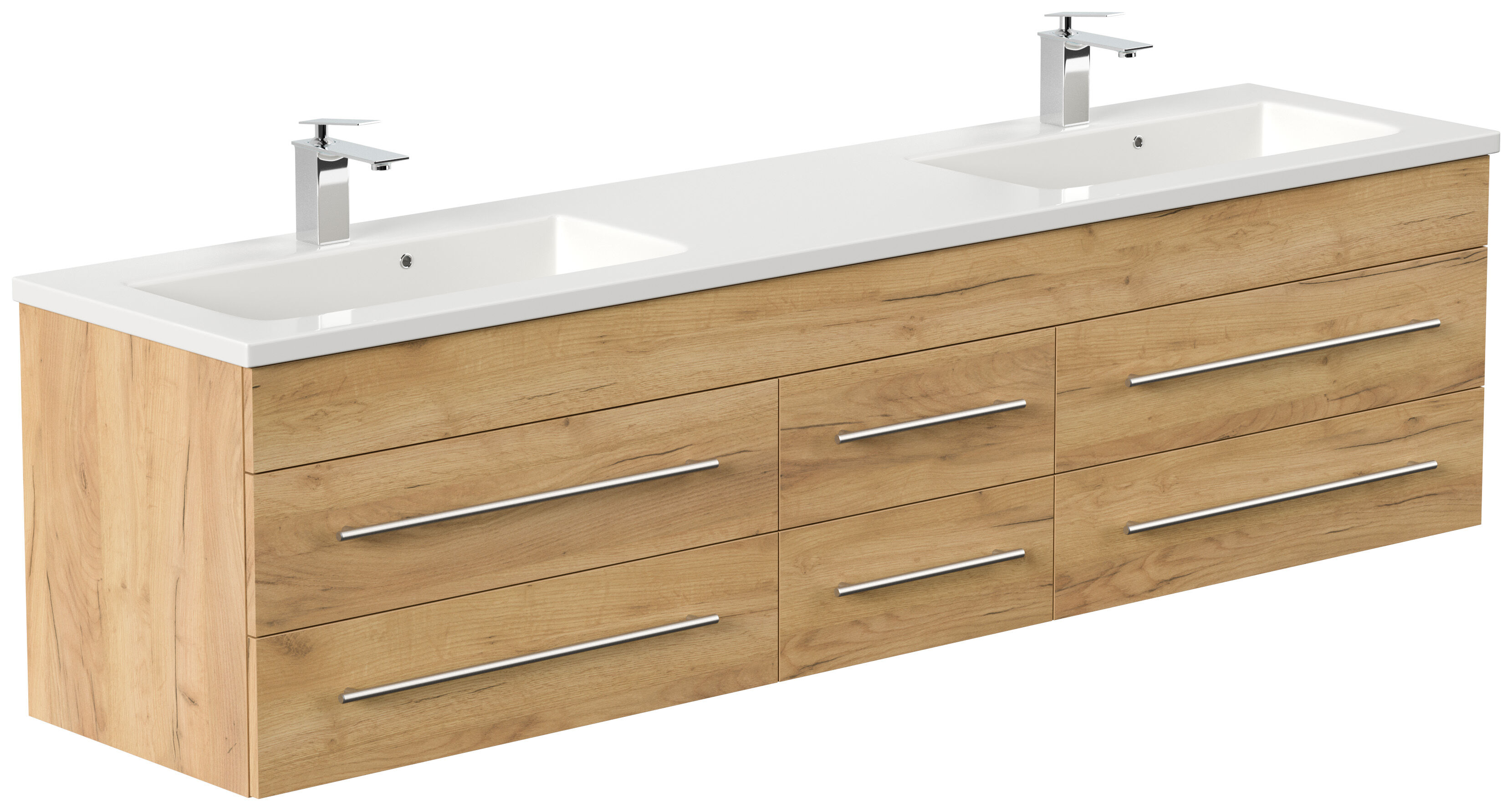 Badmöbelset Colossos200 4-teilig LED Spiegel Hochschrank 3er Boxen eiche gold