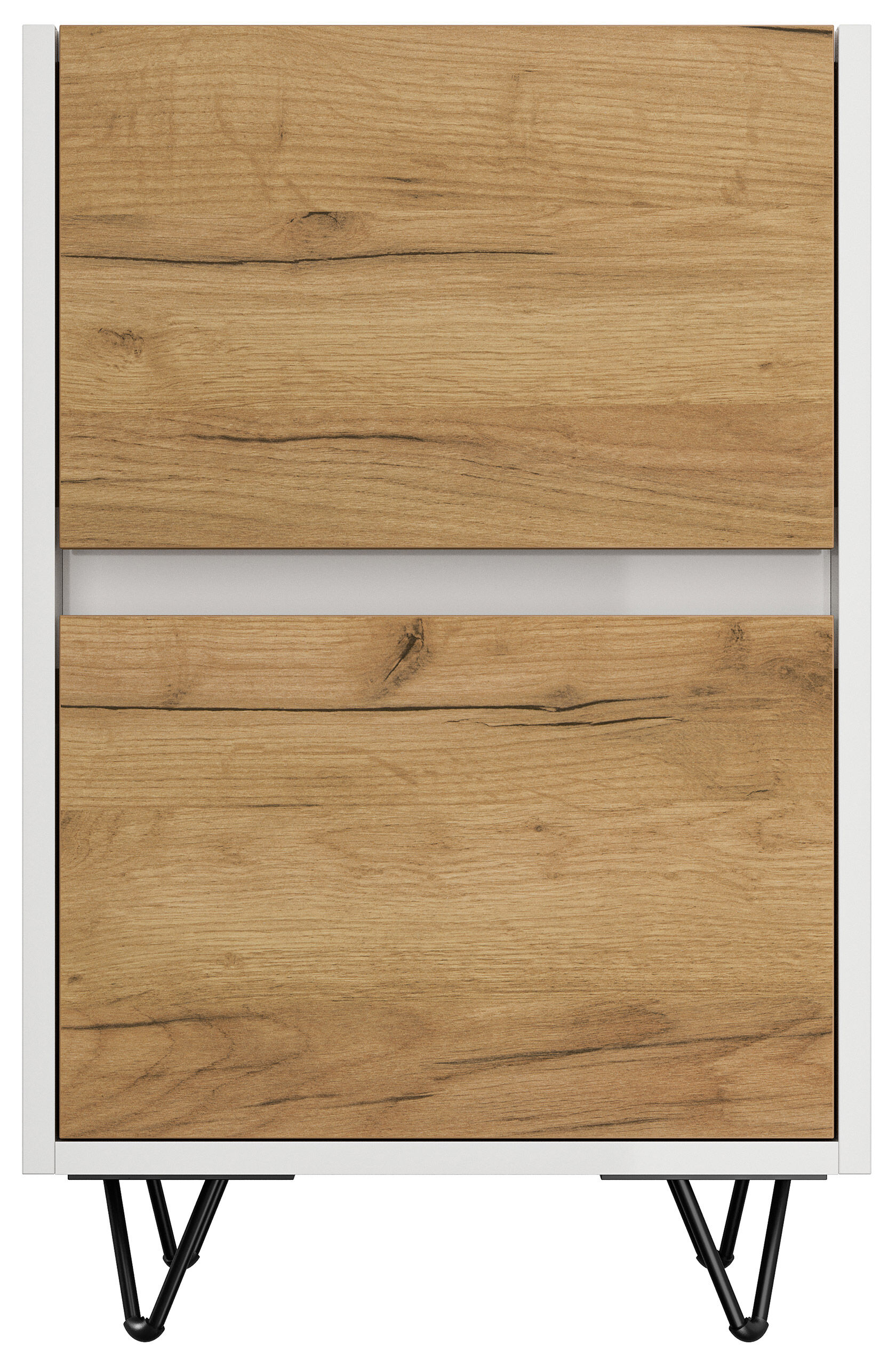Nachttisch Yako 40cm 2 SoftClose stehend Weiß & Eiche Top