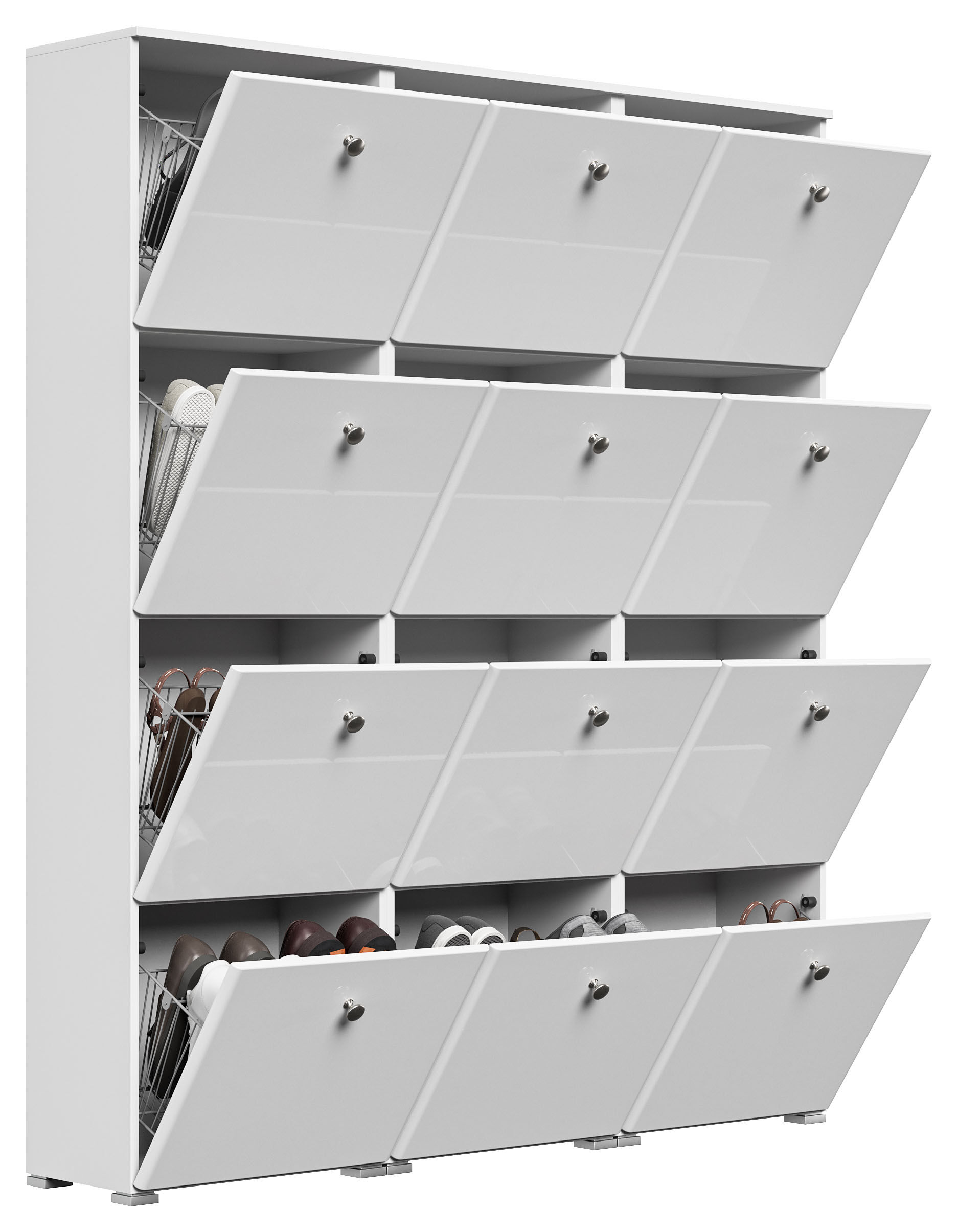 Schuhschrank XXXL Comfort 12 Klappen 48 Paar 160x187 cm Weiss-Brombeer