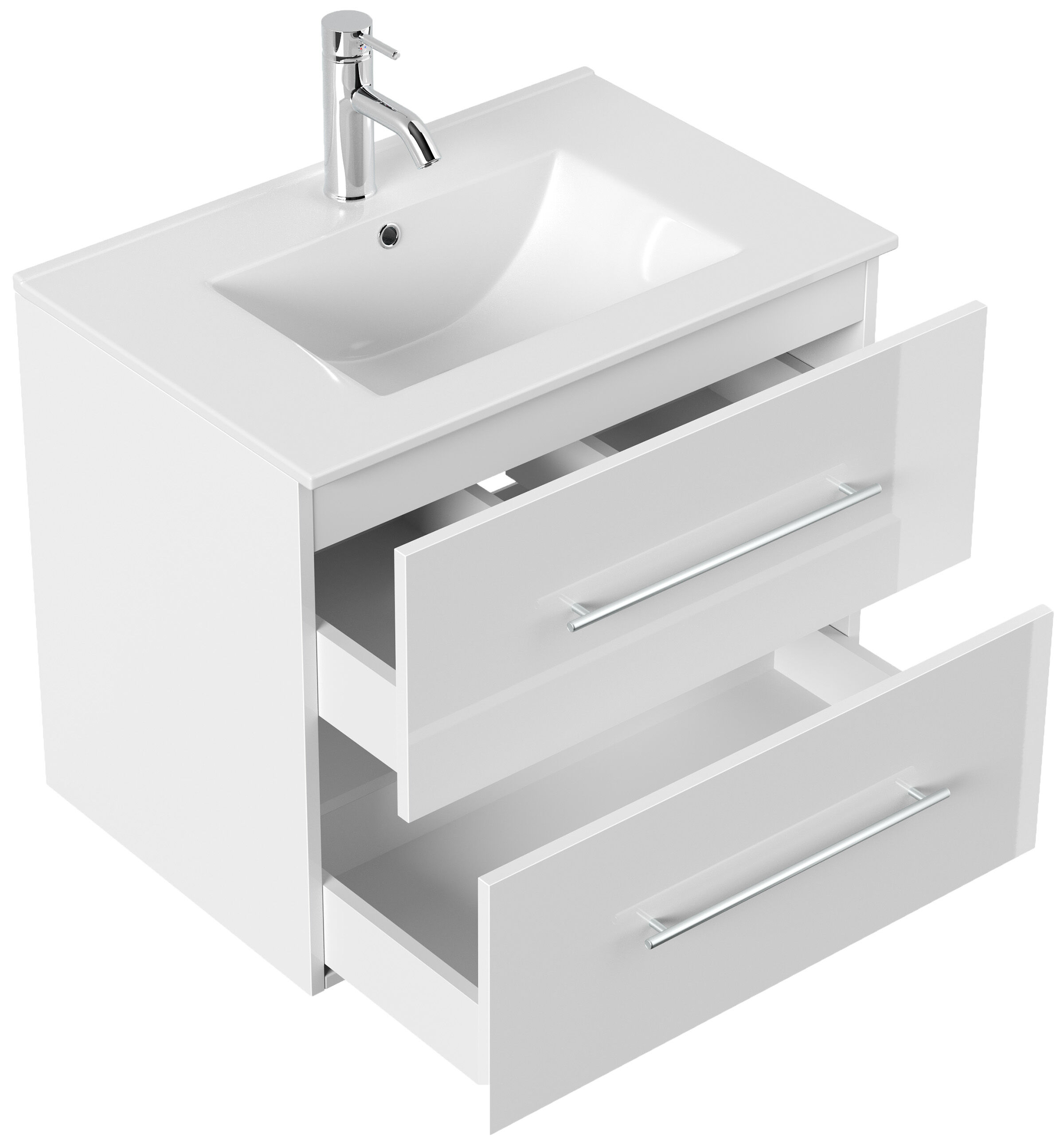Badmöbel Set Firenze 70 3tlg. LED Spiegel und Seitenschrank weiß hochglanz