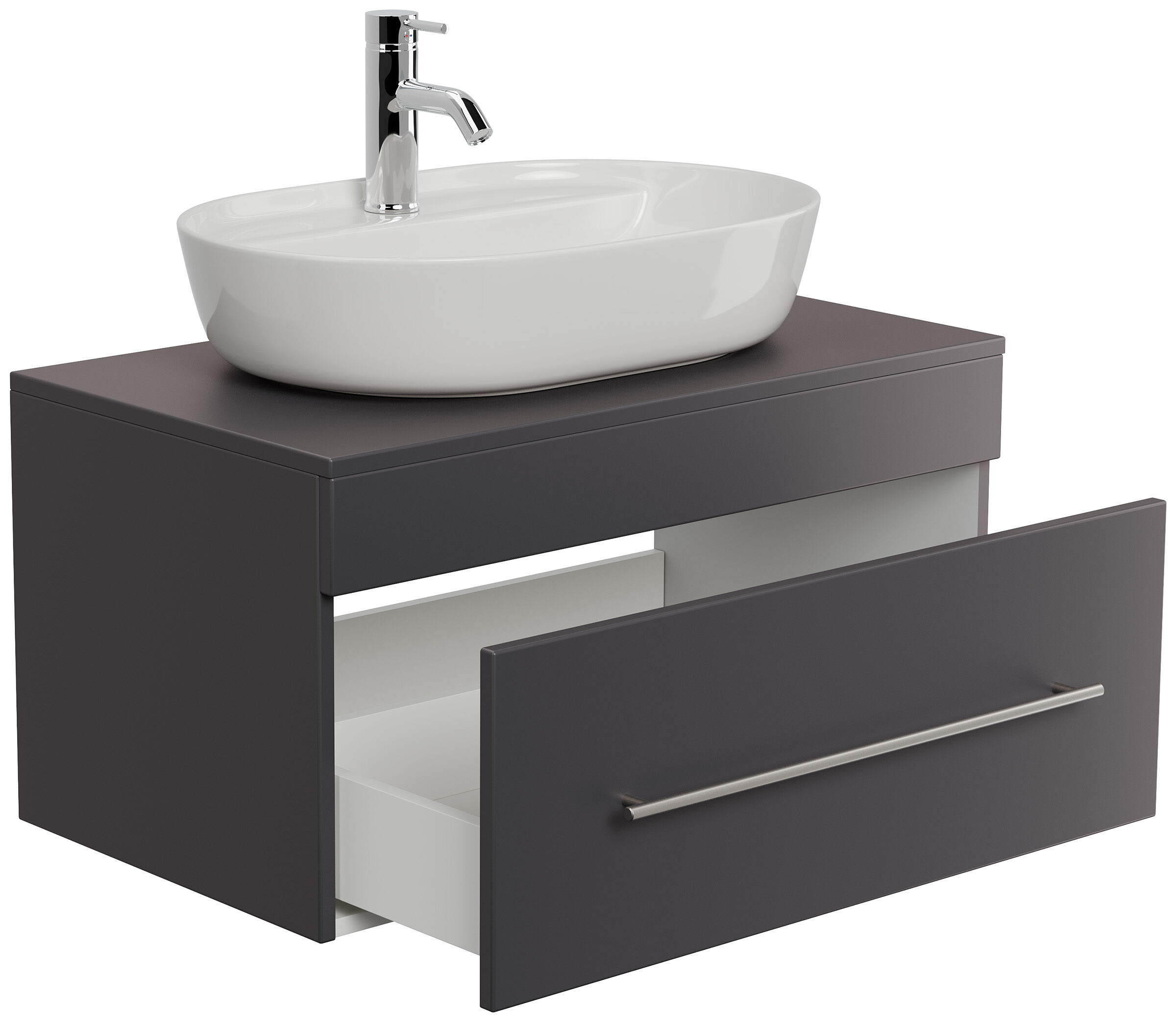 Badmöbel PEGASUS 80cm mit Design Aufsatzwaschbecken anthrazit