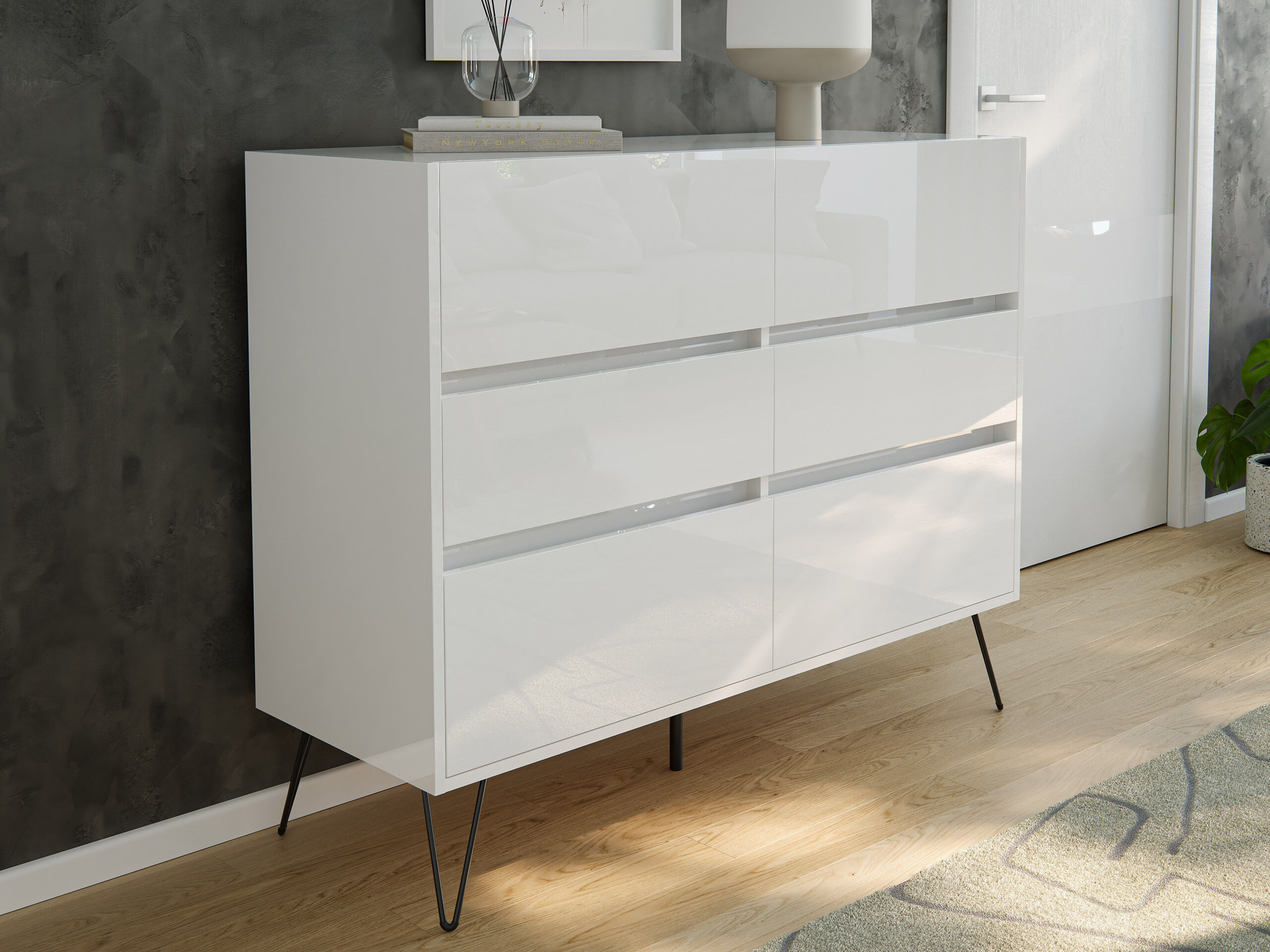 Kommode Dion XL 120cm 6 SoftClose SchubladenWeiß Hgl