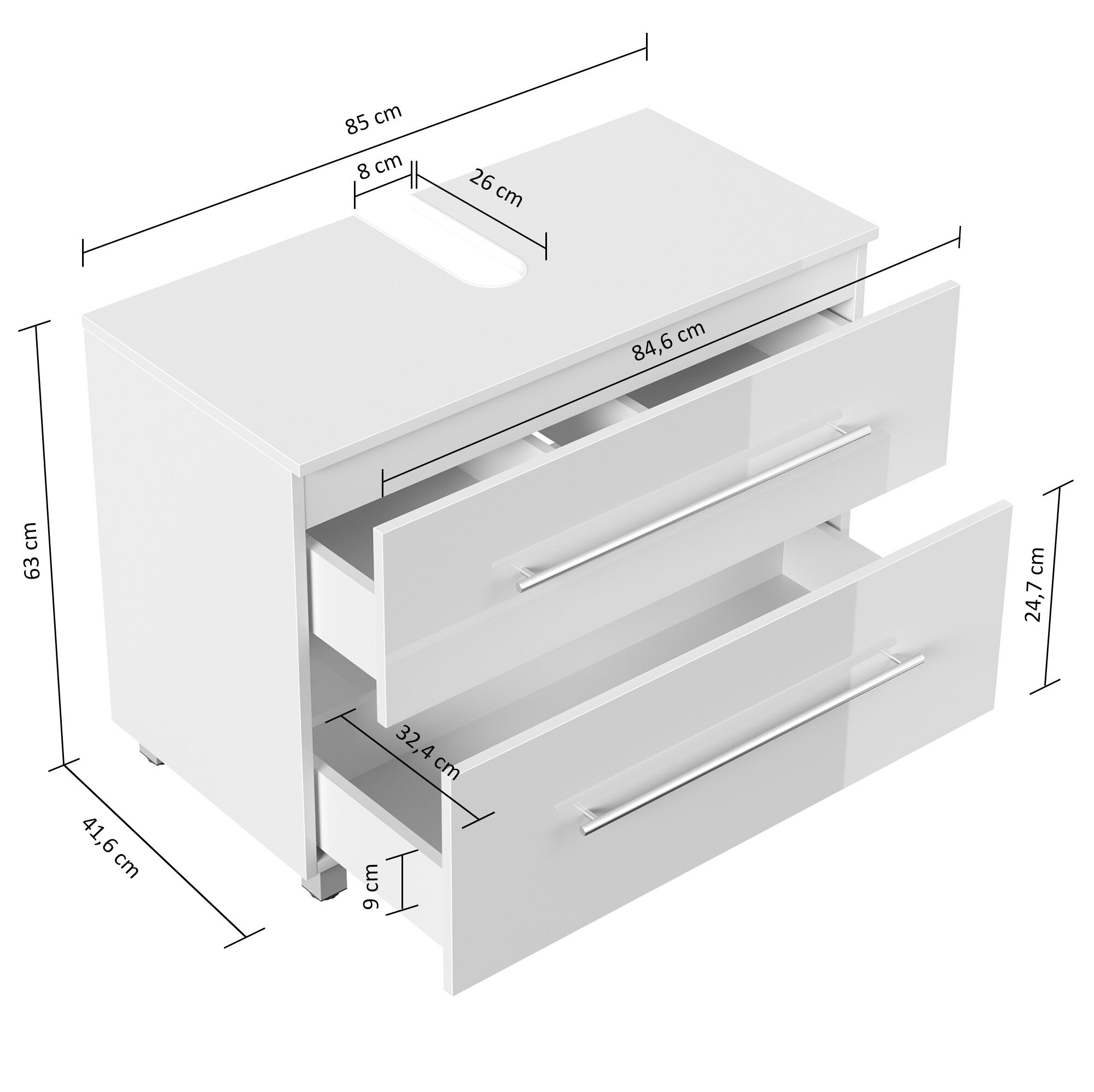 Universal Unterbau auf Standfüßen 85 cm SoftClose eiche hell