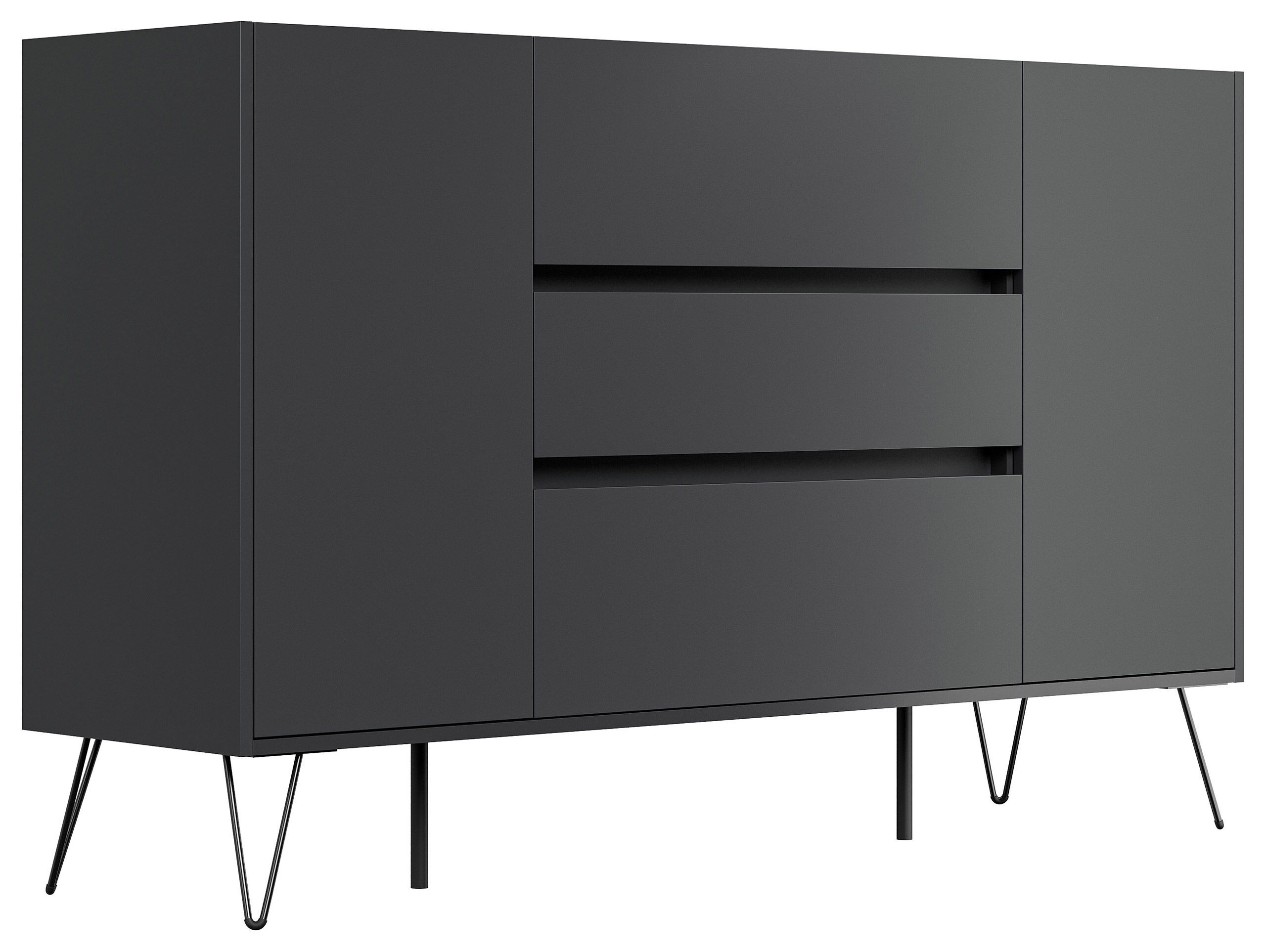 Sideboard Kommode Lovo 155cm Greifraum 3 SoftClose 2 Türen Weiß/Eiche Front
