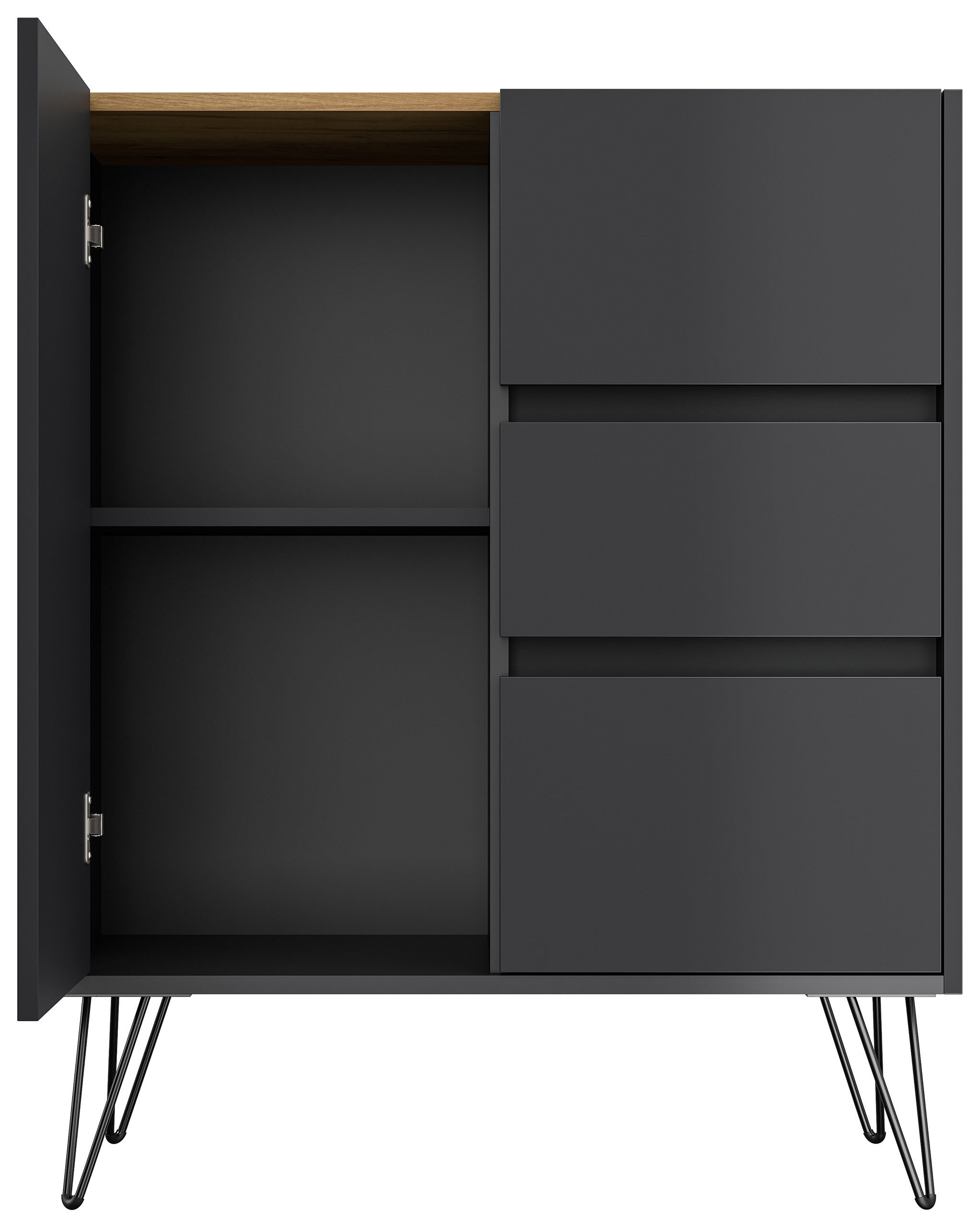Design Sideboard Kommode Rauk 80cm 3 Greifraum SoftClose 1 Tür Grafit