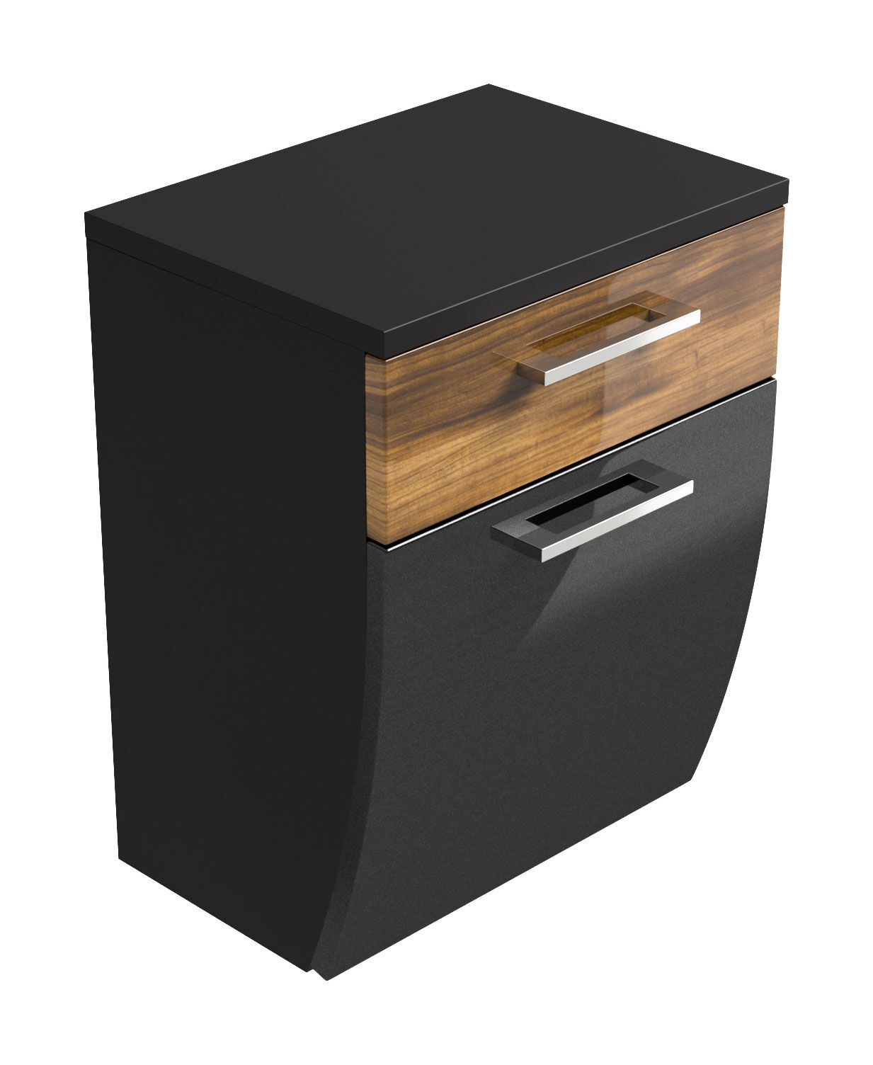 Unterschrank Rima 40 cm rund Walnuss hochglant/Grafit hochglanz