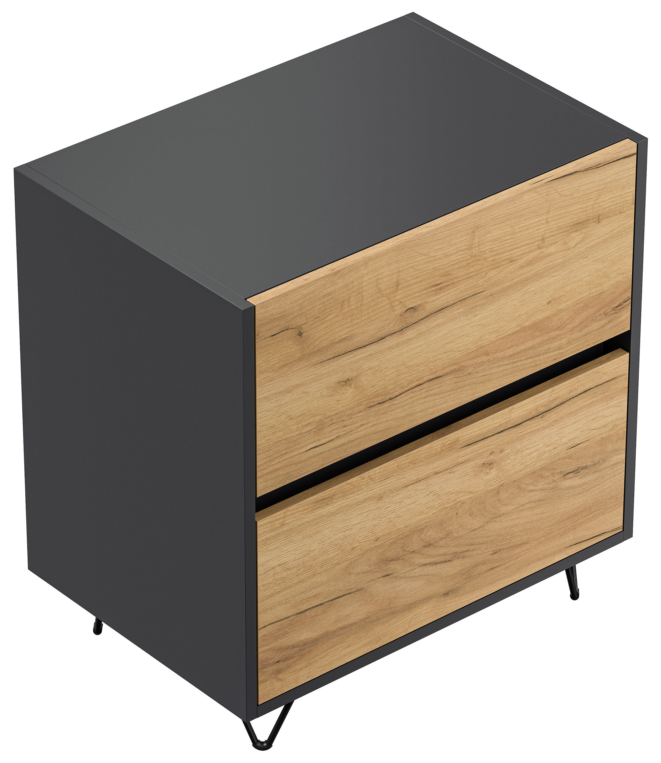 Nachttisch Yako 60cm 2 SoftClose stehend Weiß & Eiche Top