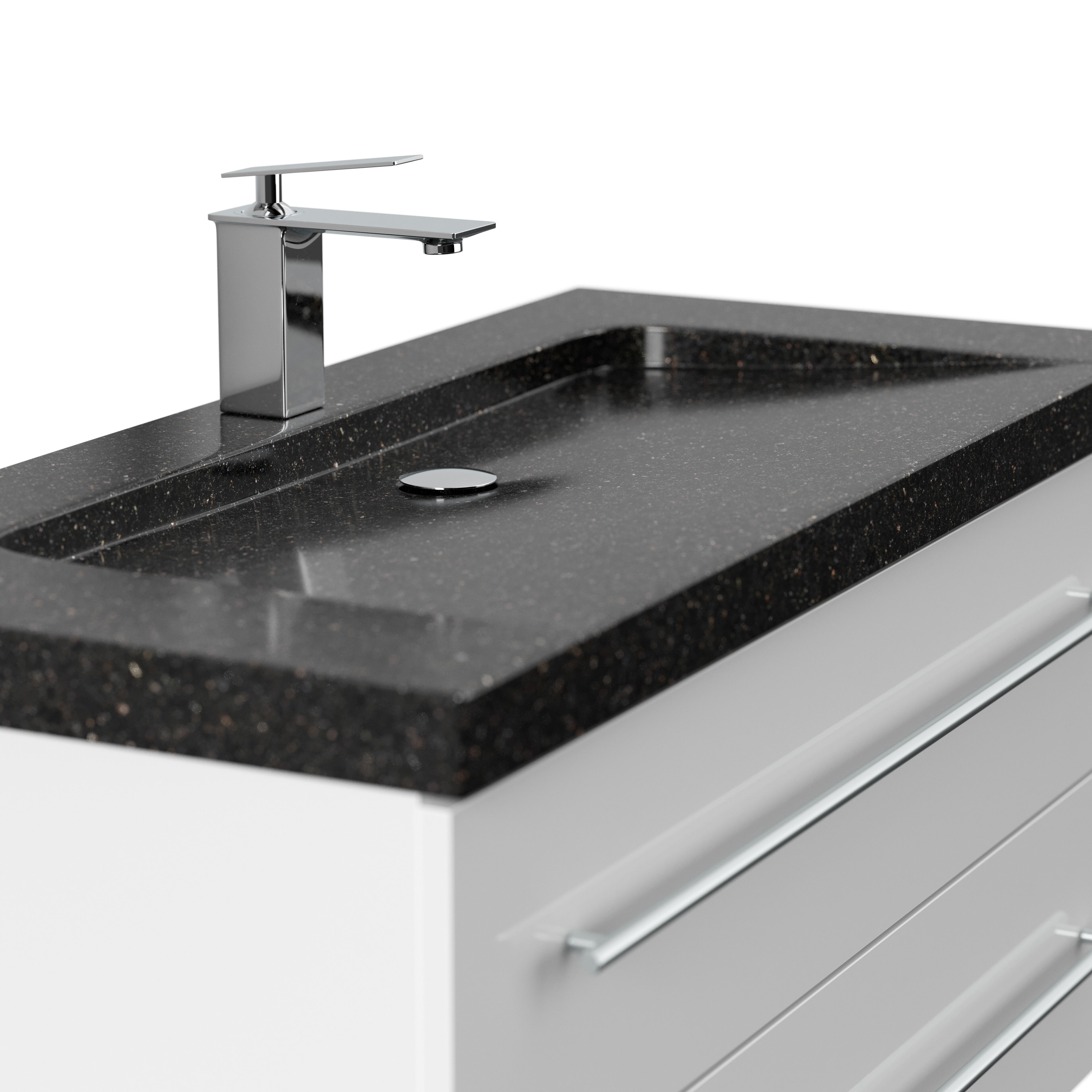 Badmöbel Granit Galaxy Black Damo 100 cm 1 Hahnloch SoftClose weiß hochglanz
