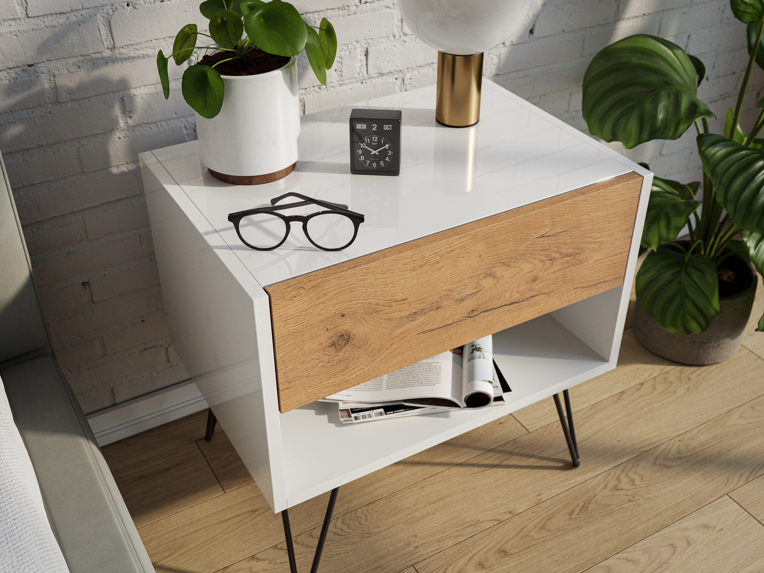 2er Set Nachttisch Dion 50cm SoftClose stehend Weiß Hgl