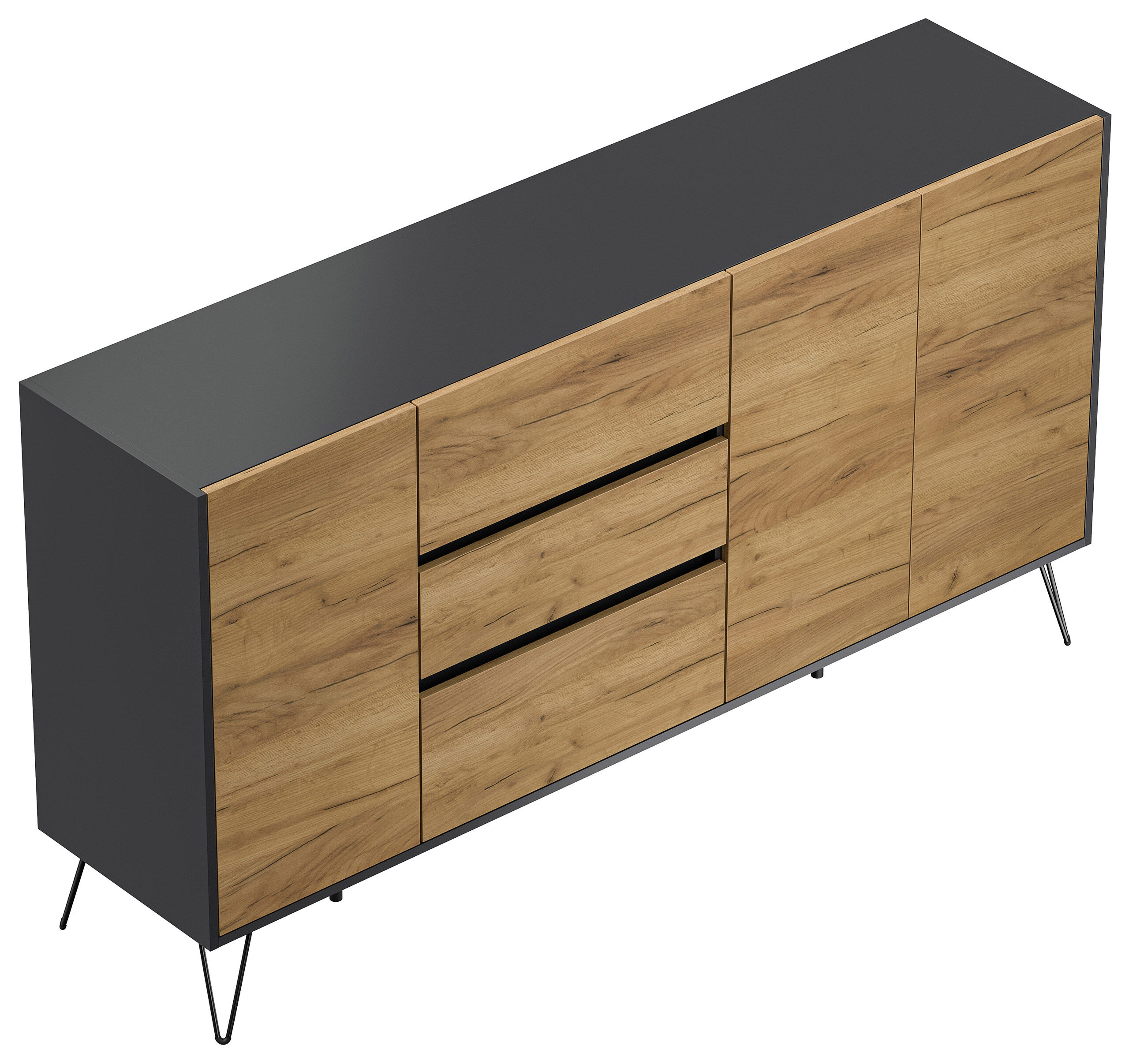 Sideboard Kommode Zuma 180cm Greifraum 3 SoftClose 3 Türen Grafit/Eiche Front