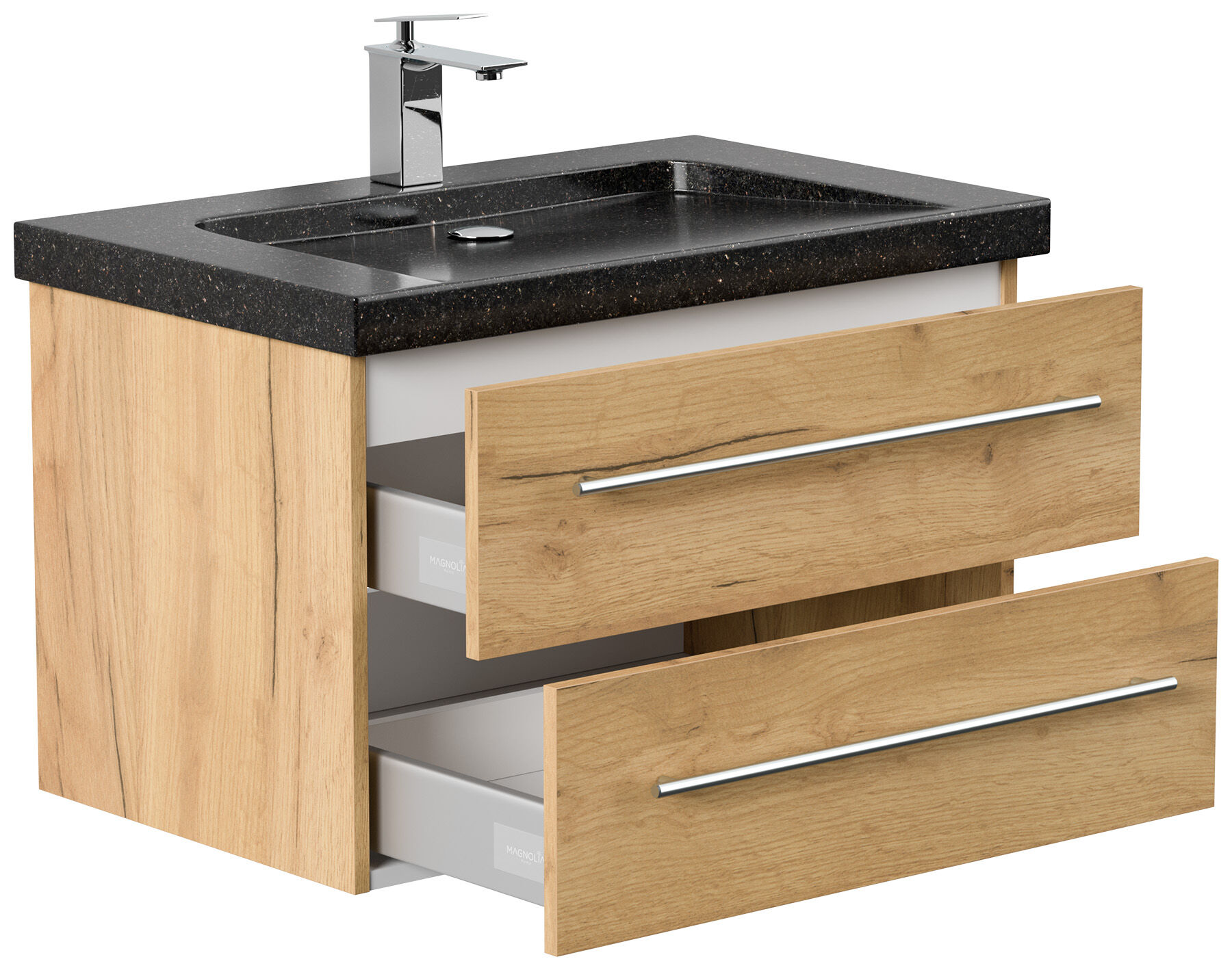 Badmöbel Granit Galaxy Black Damo 75 cm 1 Hahnloch SoftClose eiche gold