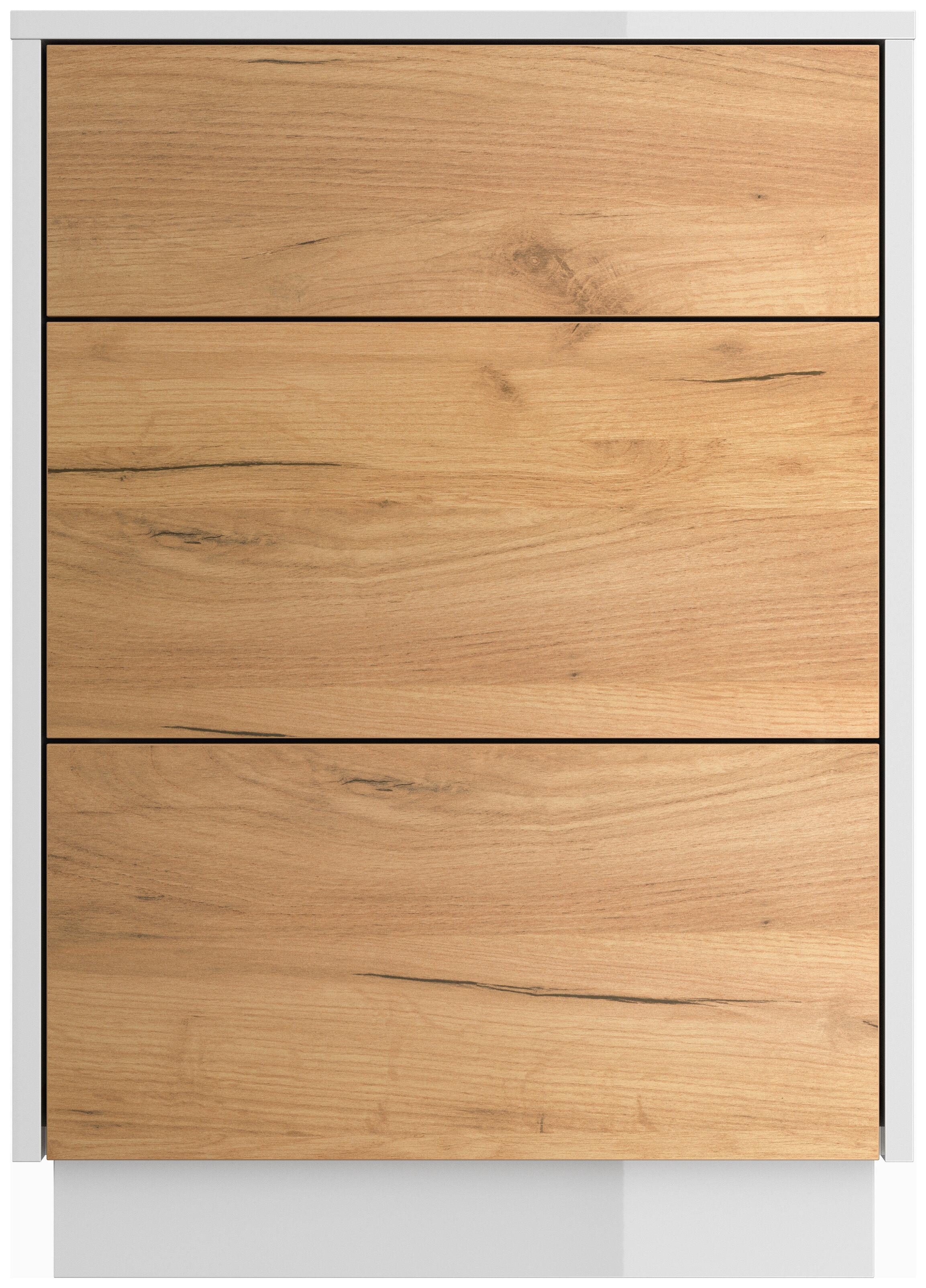 Design Nachttisch Lux M 50cm stehend, 3 Pushauszüge Grafit Eiche