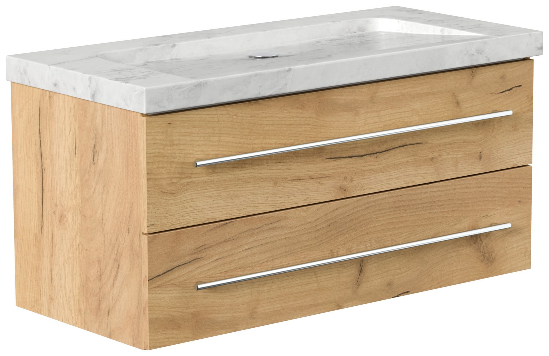 Badmöbel Marmor Carrara White Damo 100 cm ohne Hahnloch SoftClose weiß hochglanz