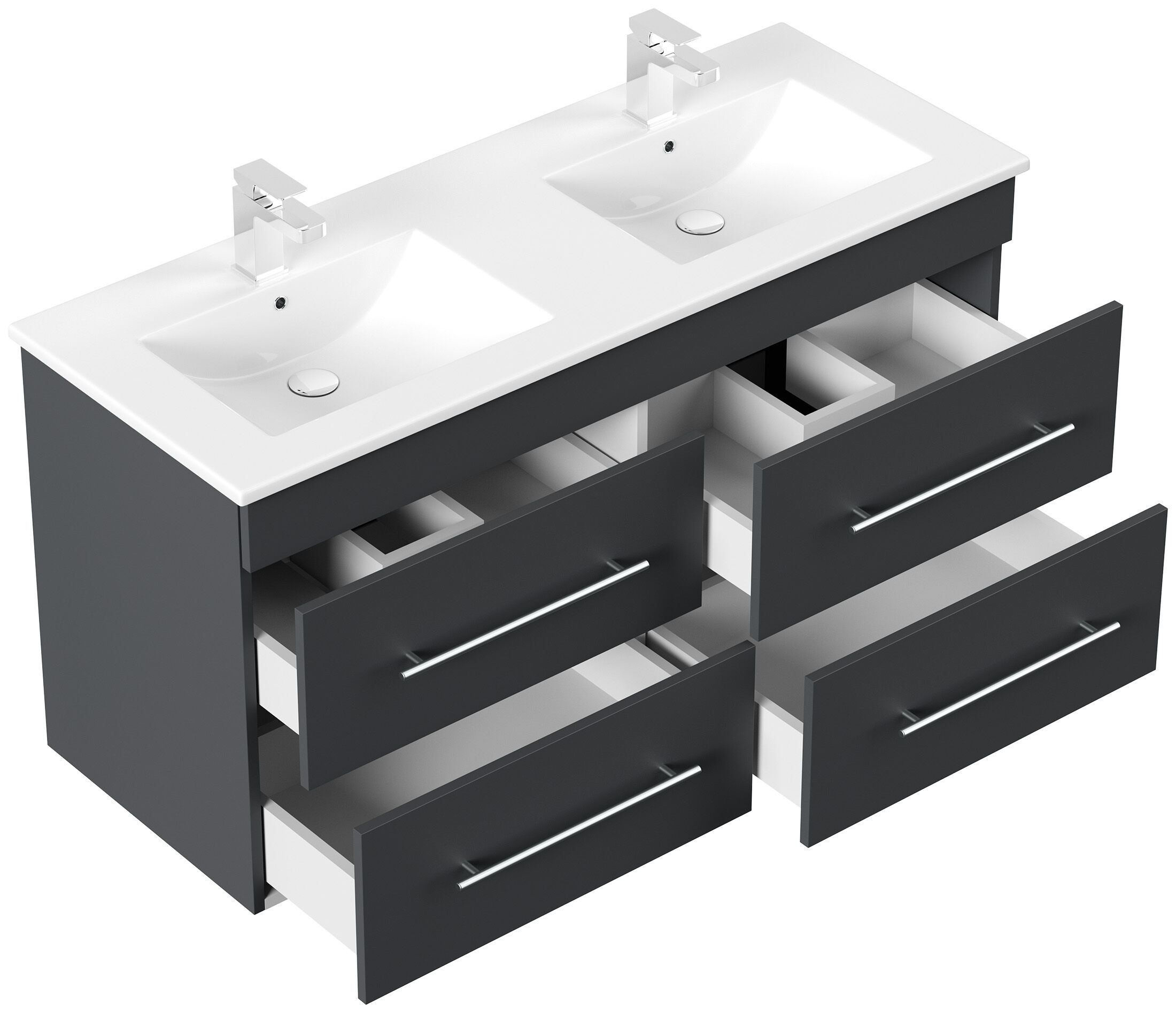 Badmöbelset Helios 5-teilig Spiegelschrank Hoch- Seiten- Midischrank grafit