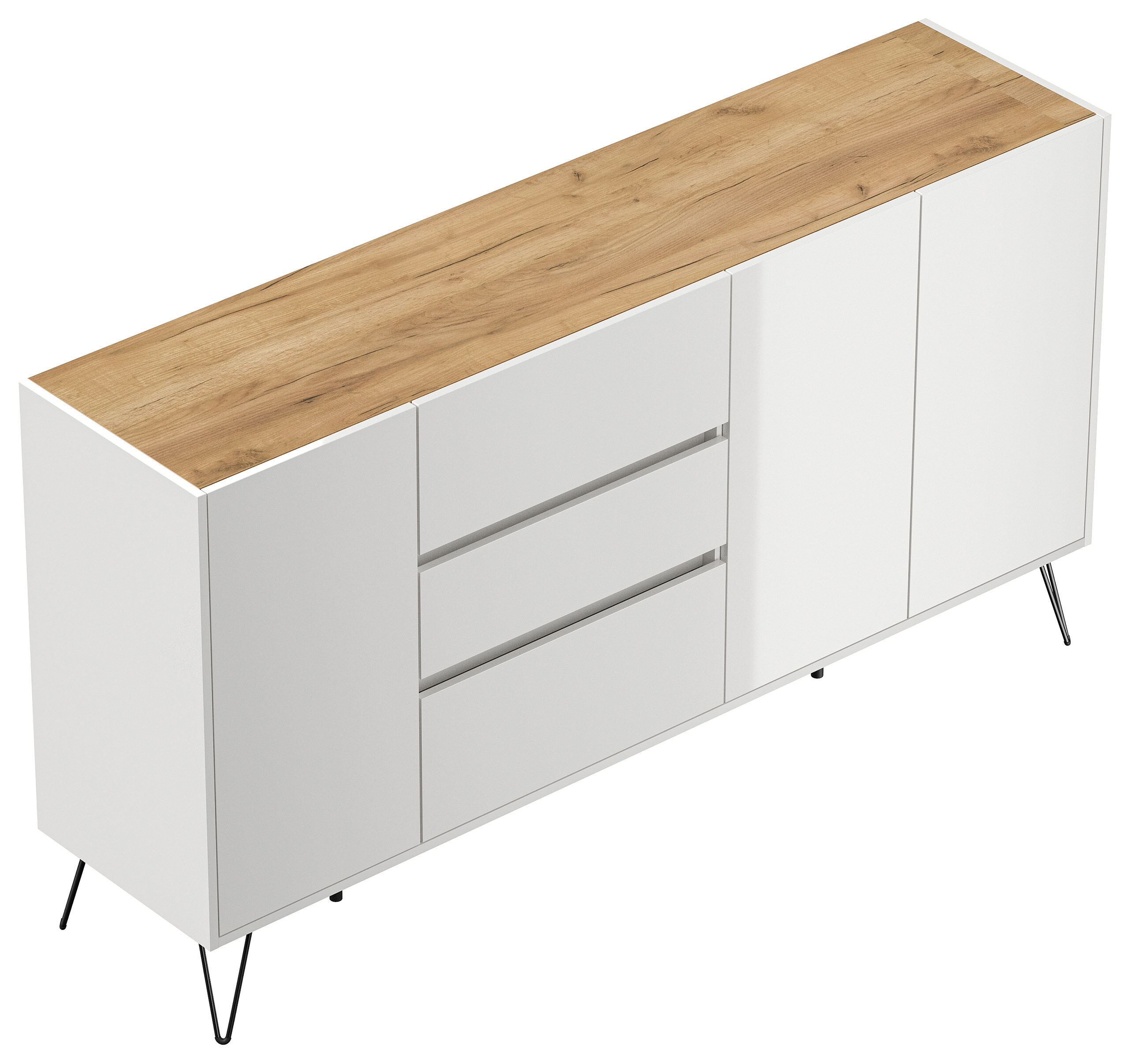 Design Sideboard Kommode Zuma 180cm Greifraum 3 SoftClose 3 Türen Weiß hochglanz