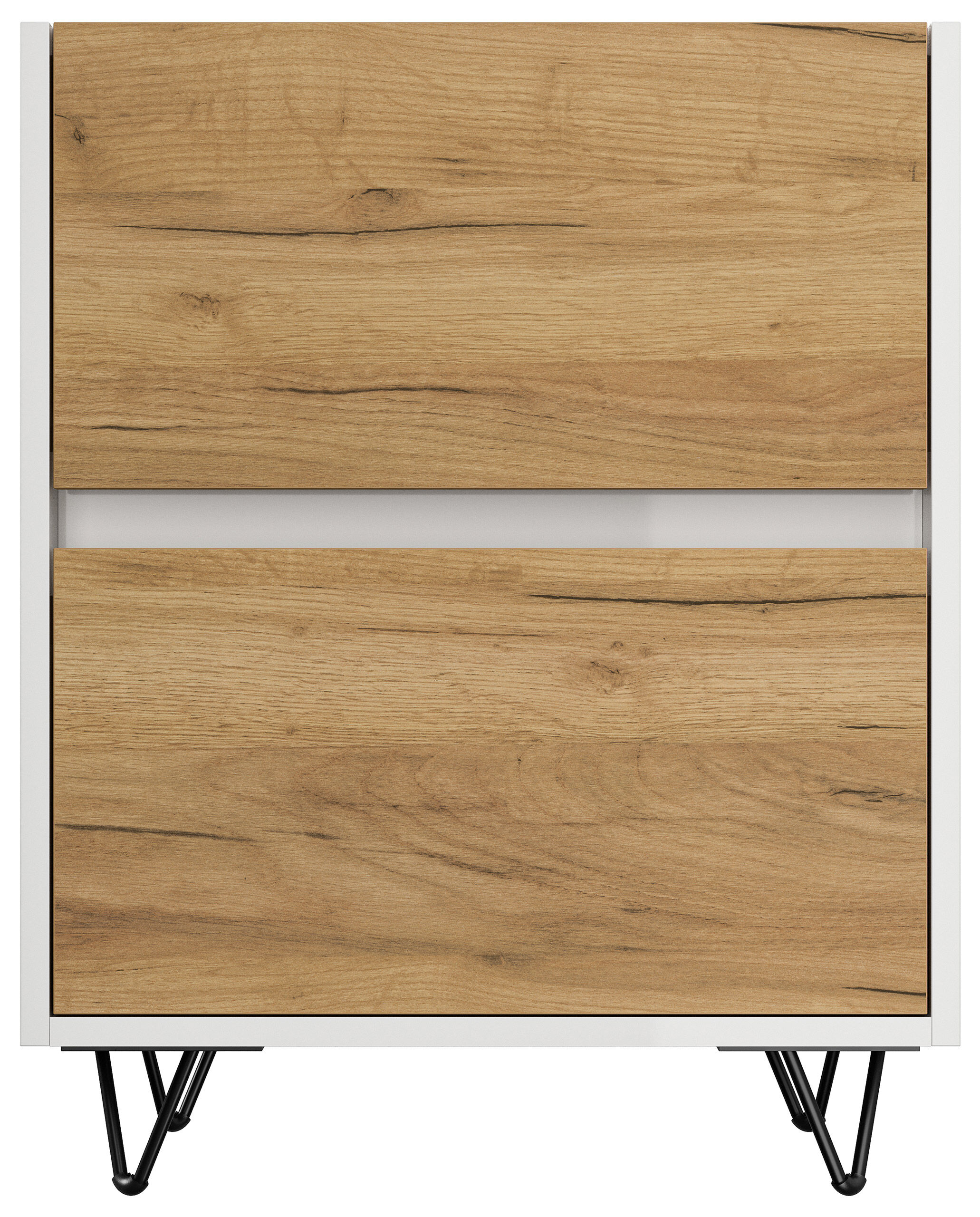 Nachttisch Yako 50cm 2 SoftClose stehend Weiß & Eiche Front