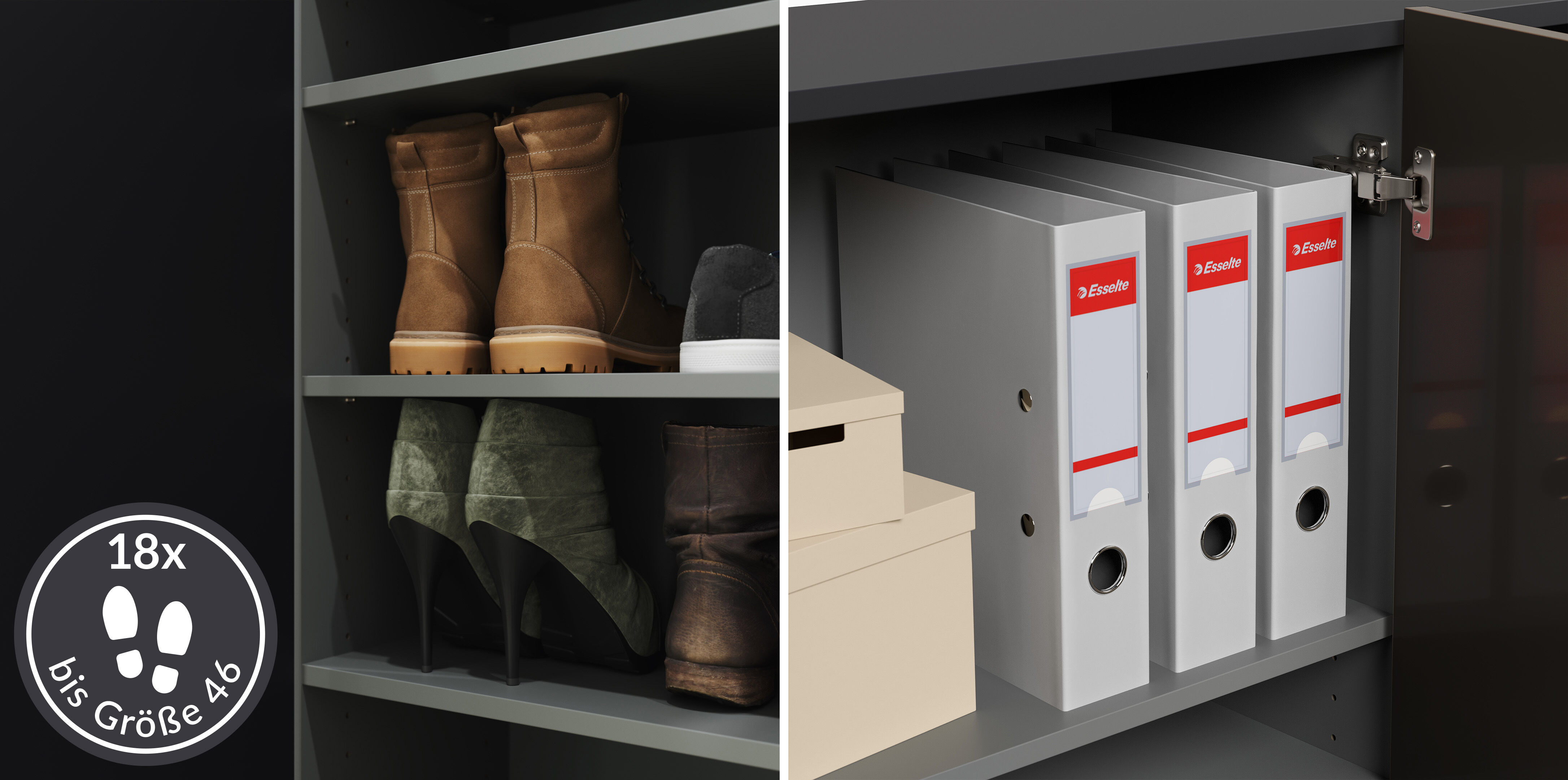 Sideboard Schuhschrank Alius-L 3 Türen Grafit hochglanz | Grafit hochglanz