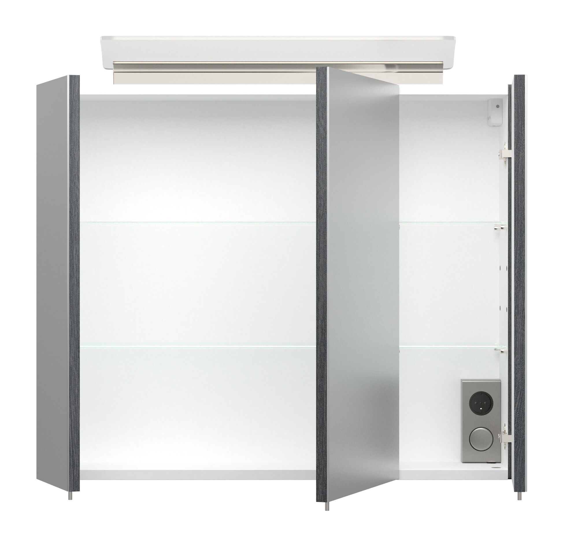 Spiegelschrank 75cm inkl. Design LED-Lampe und Glasböden beton