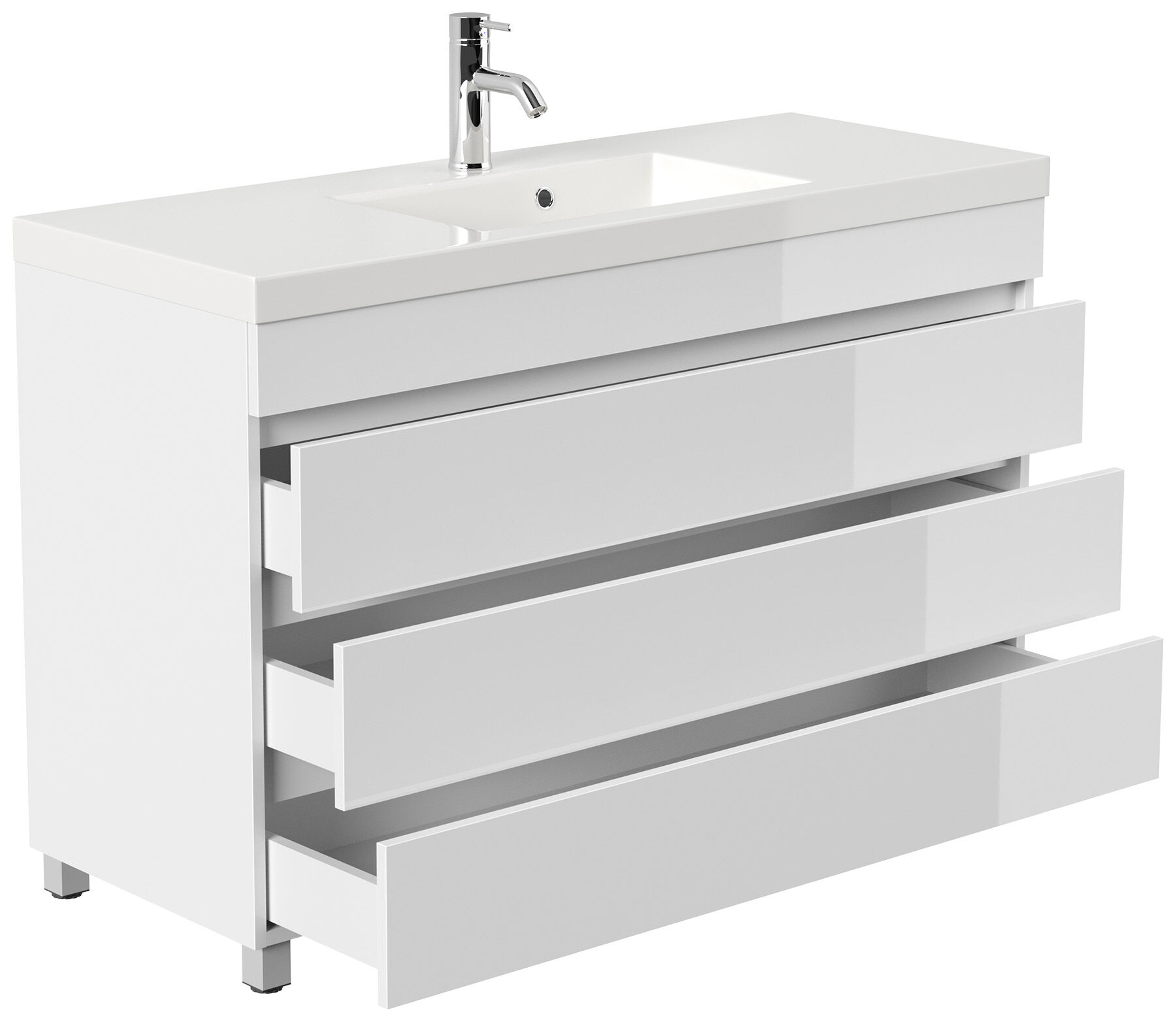 Stand Badmöbel GENEVA 120 SoftClose weiss hochglanz mit 3 grifflosen Schubladen