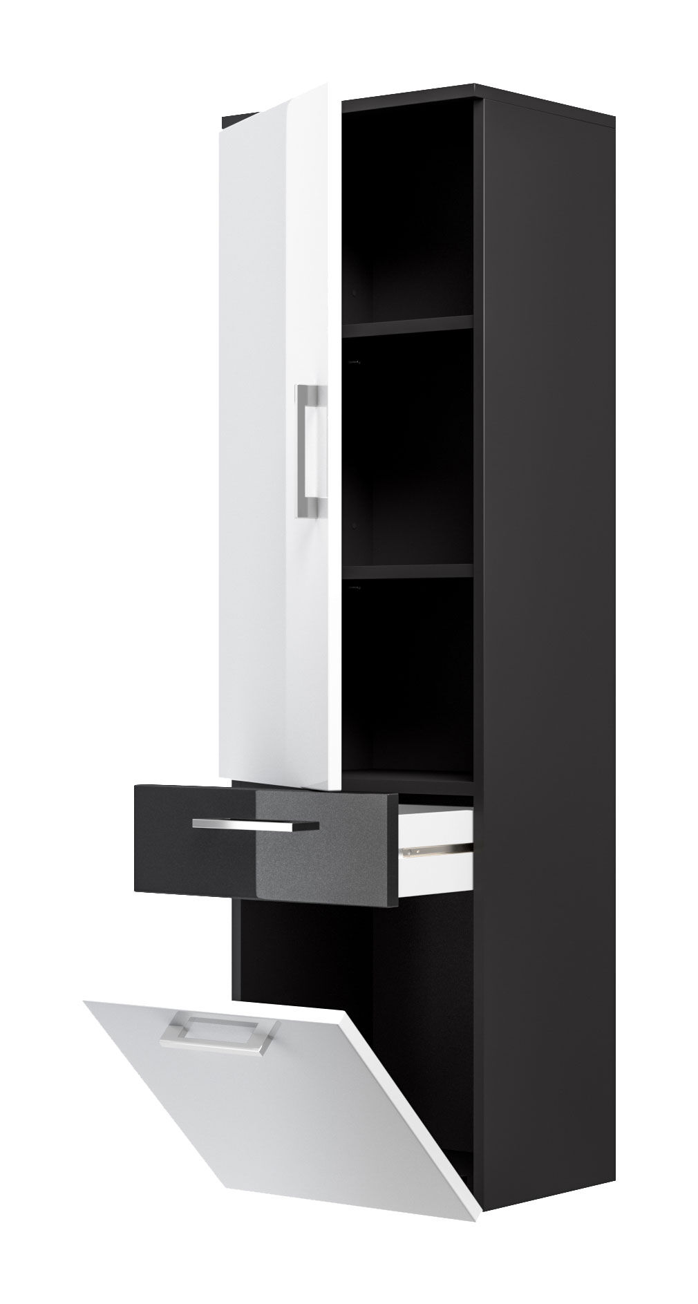 Hochschrank Rima 135 cm Weiss hochglanz/Grafit hochglanz