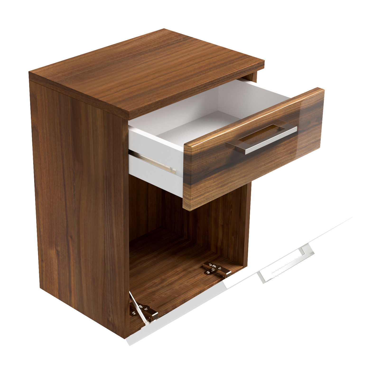 Seitenschrank Rima 40 cm Walnuss/Weiss hochglanz