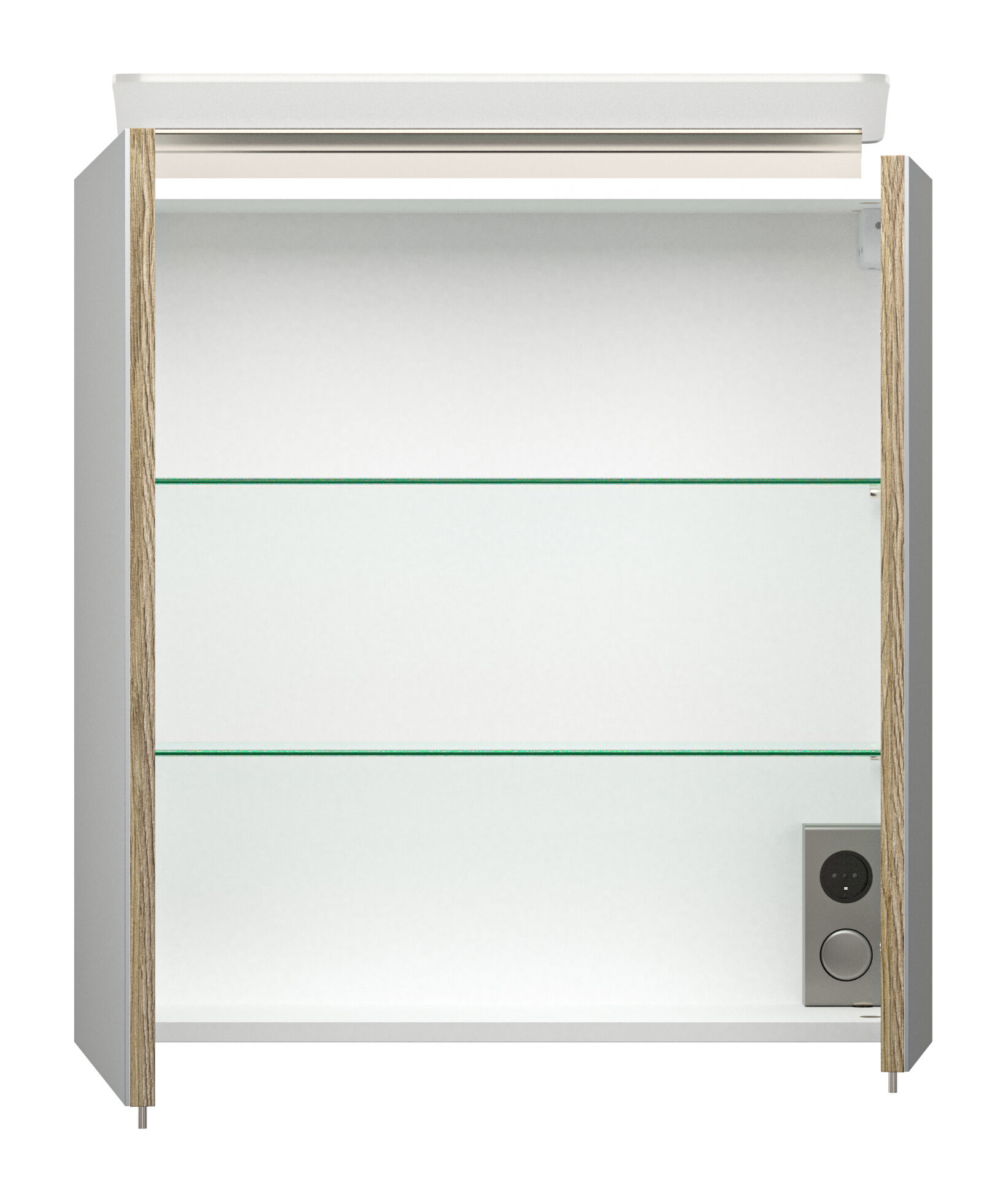Spiegelschrank 60cm inkl. Design LED-Lampe und Glasböden anthrazit gemasert
