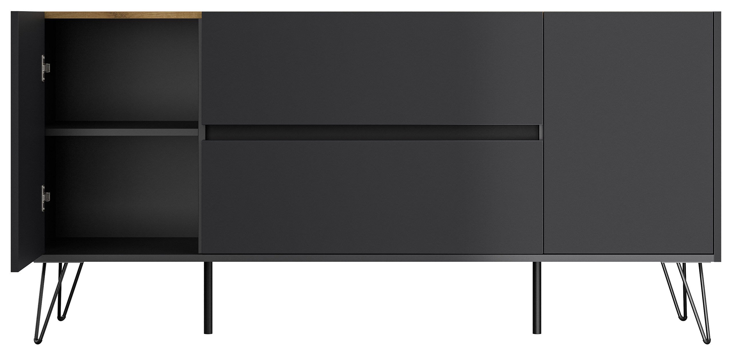 Sideboard Yako 155cm 2 SoftClose 2 Türen Grafit/Eiche Top