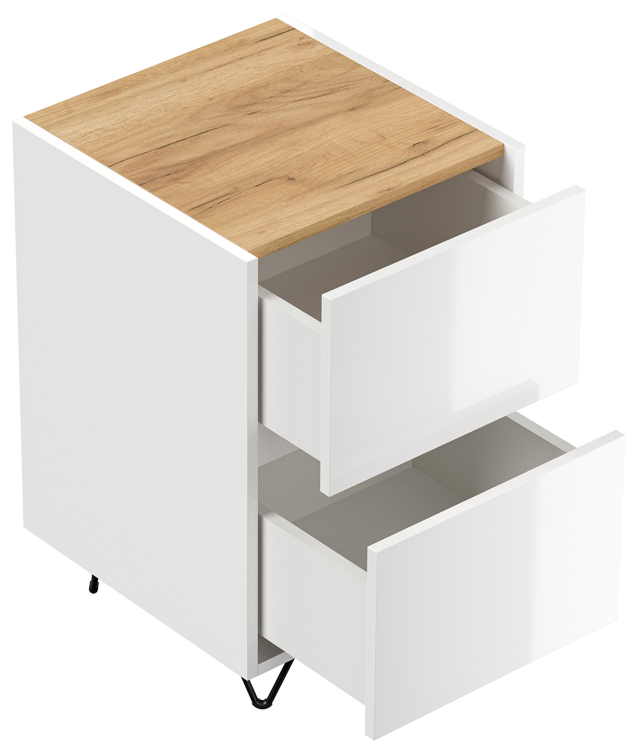 Nachttisch Yako 40cm 2 SoftClose stehend Weiß & Eiche Top