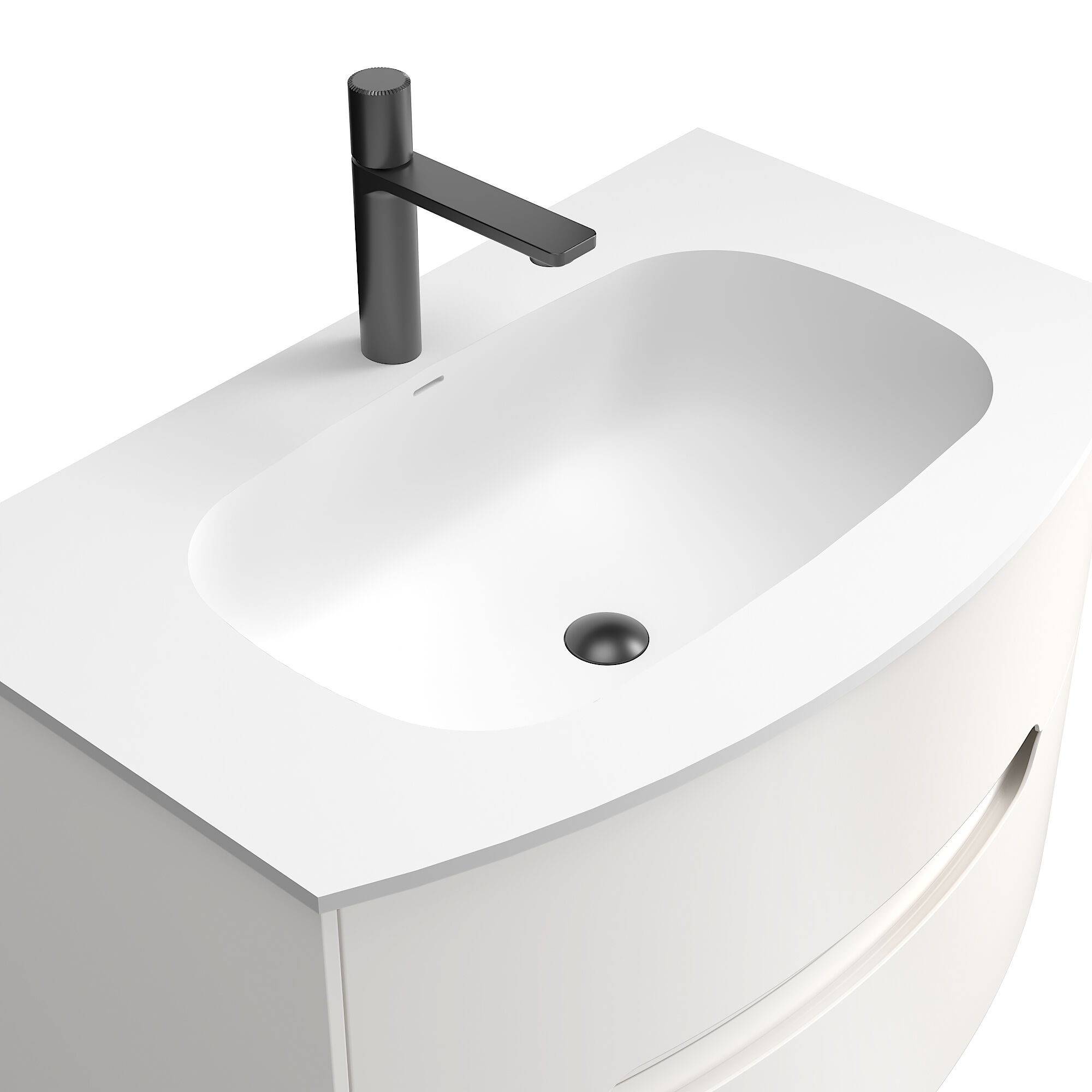 Badmöbel Riva & Waschtisch 80 cm SoftClose montiert weiß matt