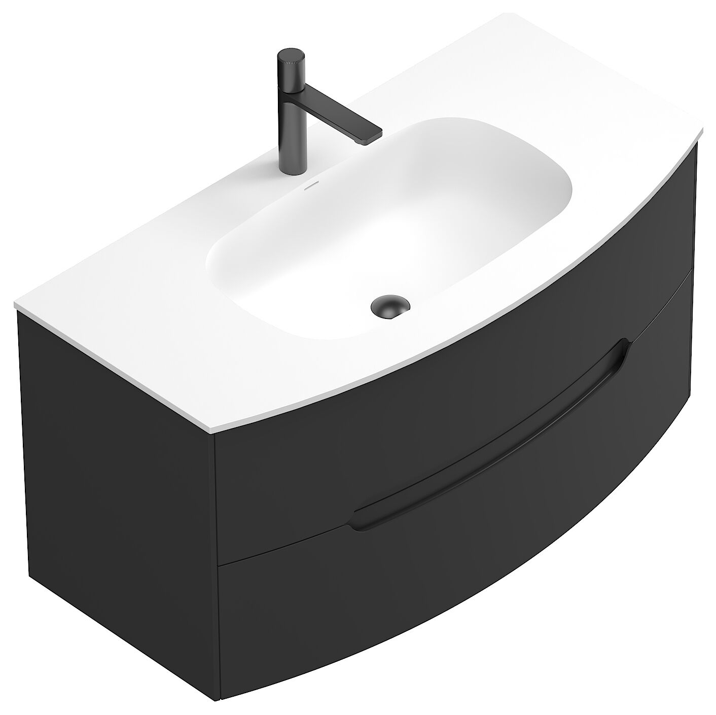 Badmöbel Set Riva 3tlg. 100 cm mit Spiegelschrank montiert schwarz matt