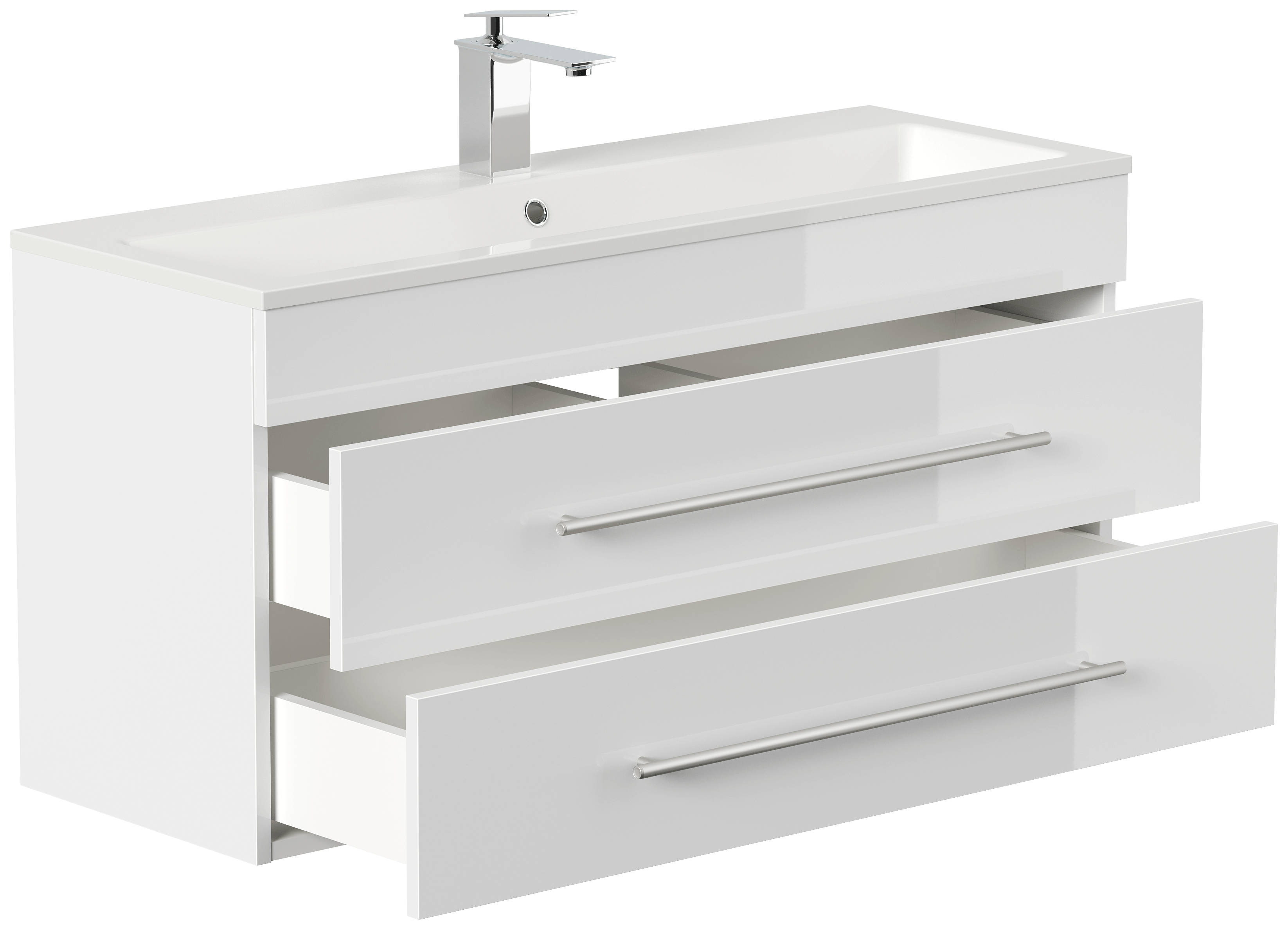 Badmöbel Mars 1000 SlimLine 100x36cm mit 2 SoftClose Schubladen weiss hochglanz