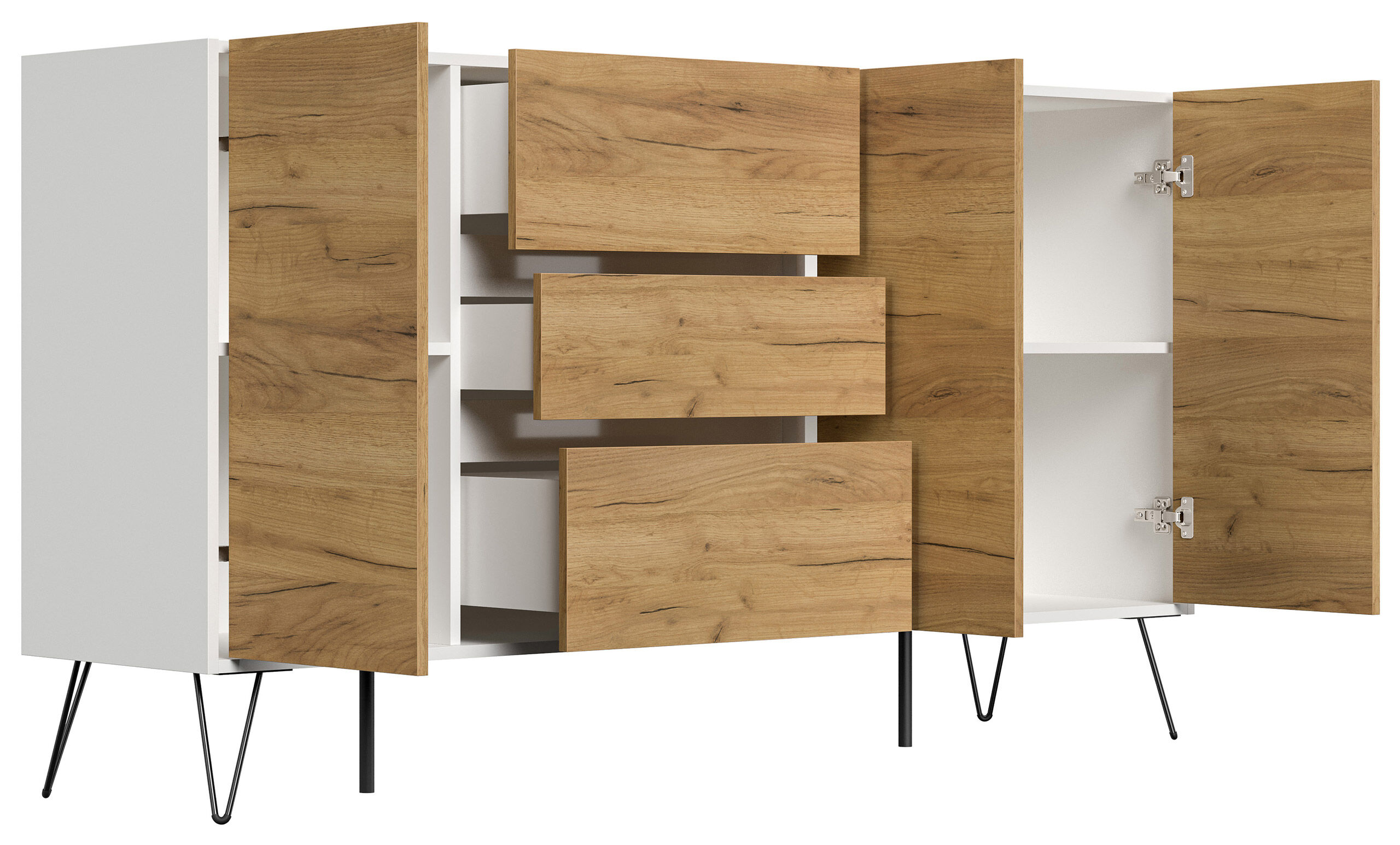 Design Sideboard Kommode Zuma 180cm Greifraum 3 SoftClose 3 Türen Weiß hochglanz
