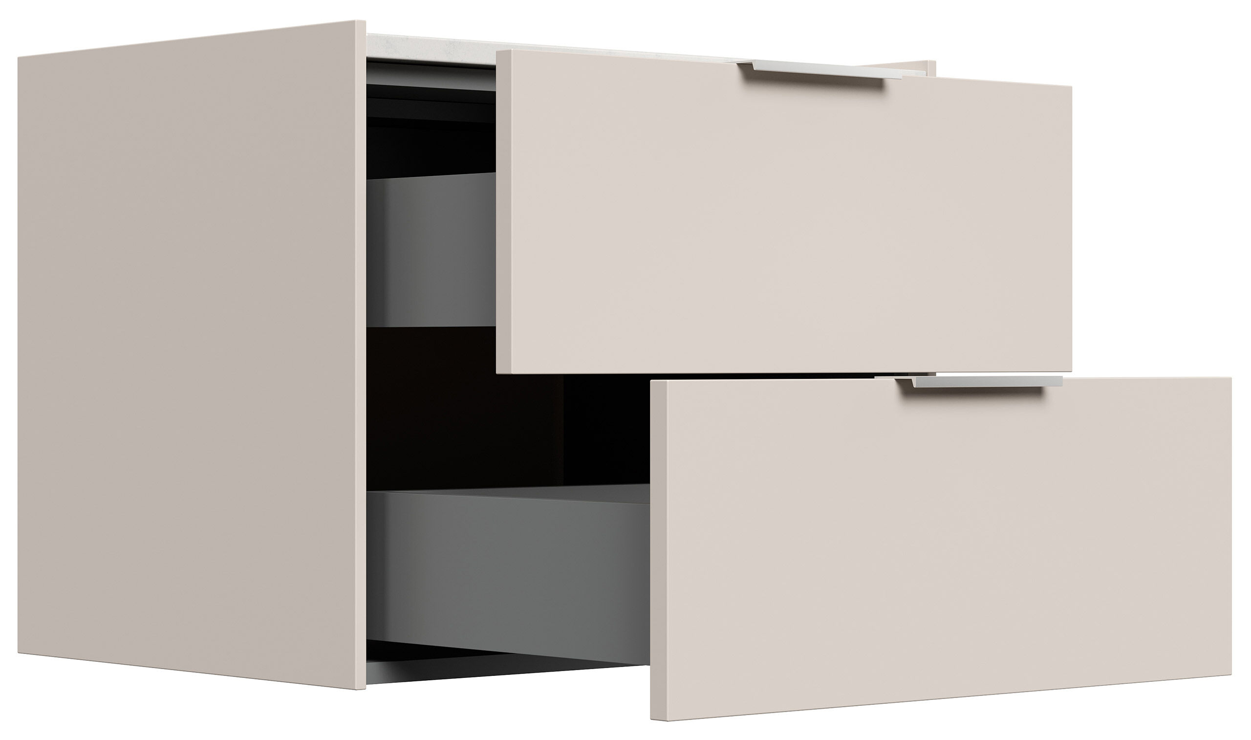 Design Nachttisch Kommode Artem 60cm, Quarztop, 2 Softeinzüge lackiert Weiß Hgl