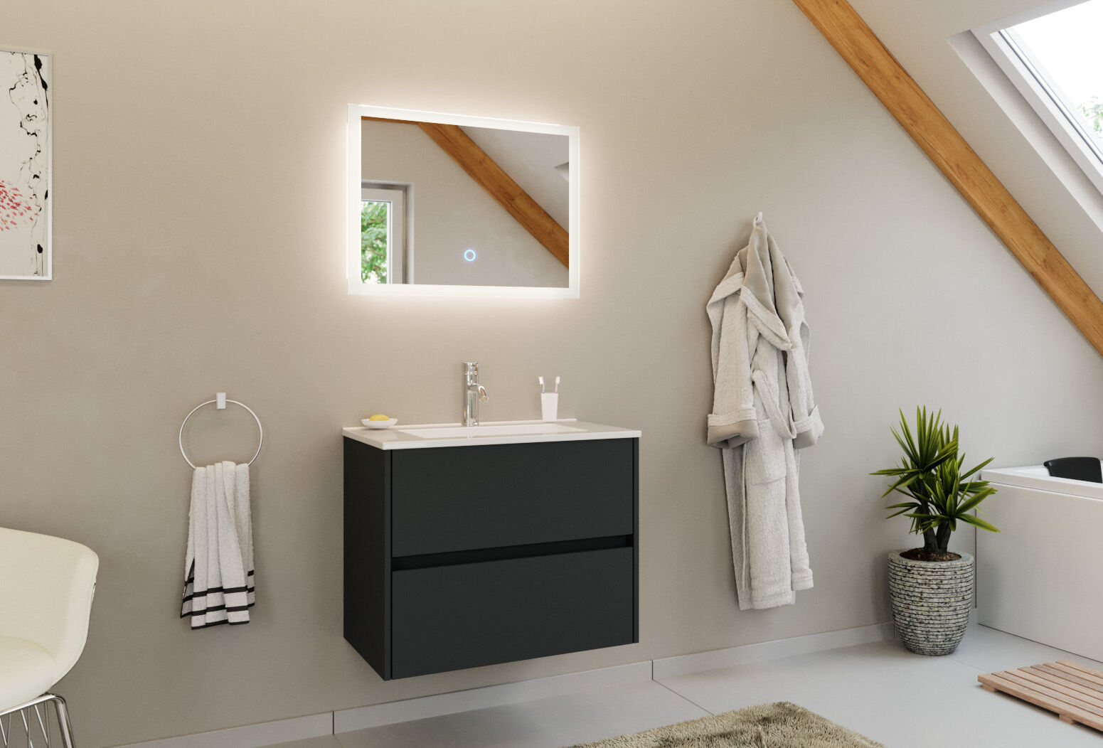 Badmöbel Set Taifun 2tlg. 70 cm mit LED Spiegel Grafit 