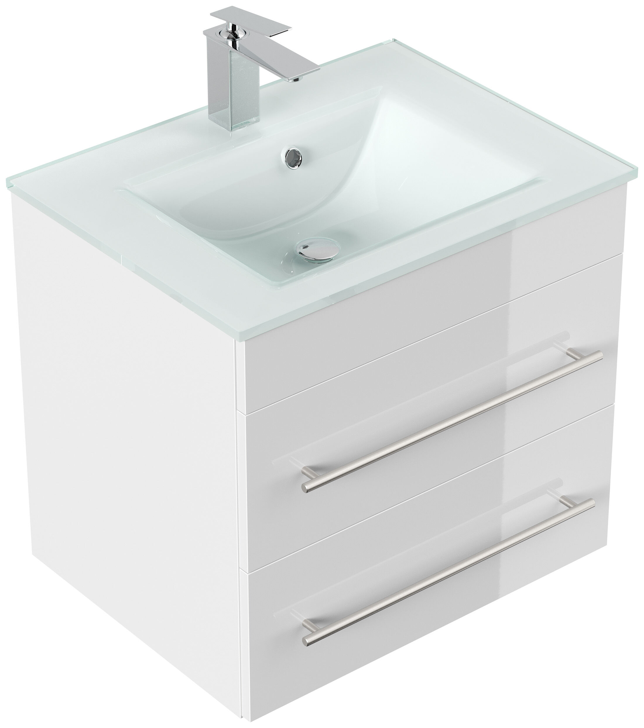 Badmöbel Vitro 60 inkl. Glasbecken SoftClose weiss hochglanz
