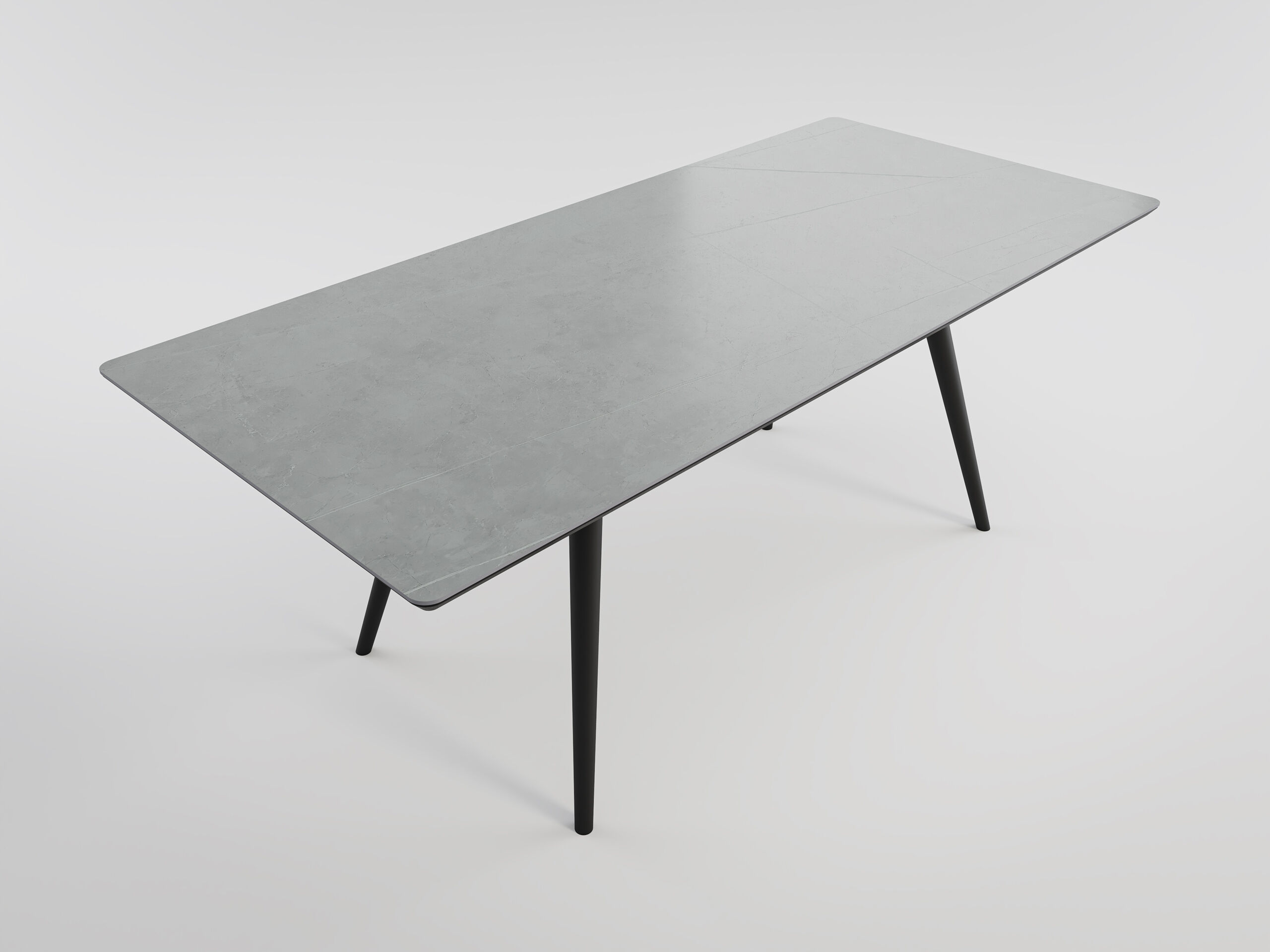 Esszimmertisch RIGA 200x90cm weiße Keramikplatte schwarze konische Tischbeine