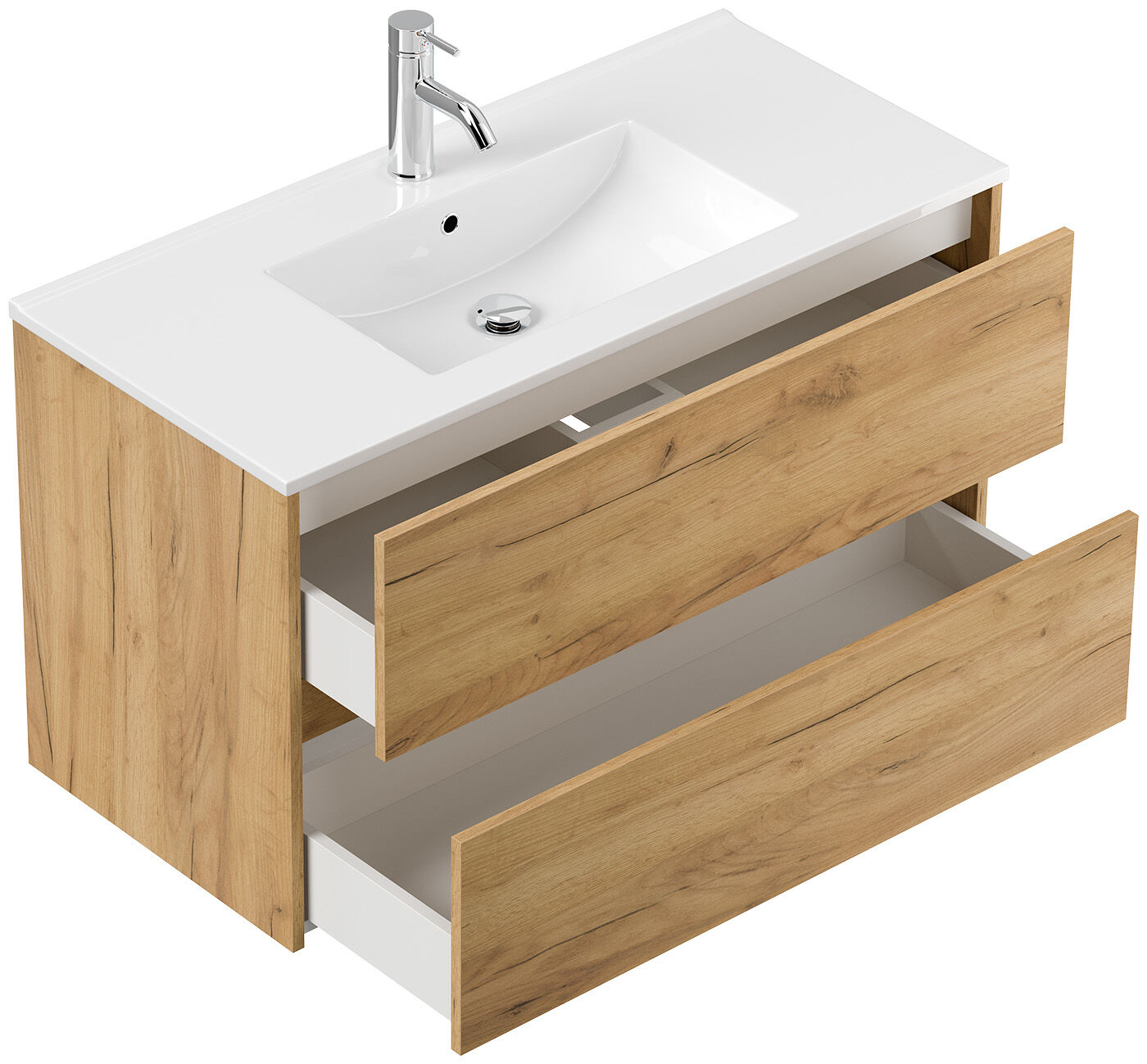 Badmöbel Taifun mit Waschtisch 100 cm 2 Greifraum SoftClose Auszüge eiche gold
