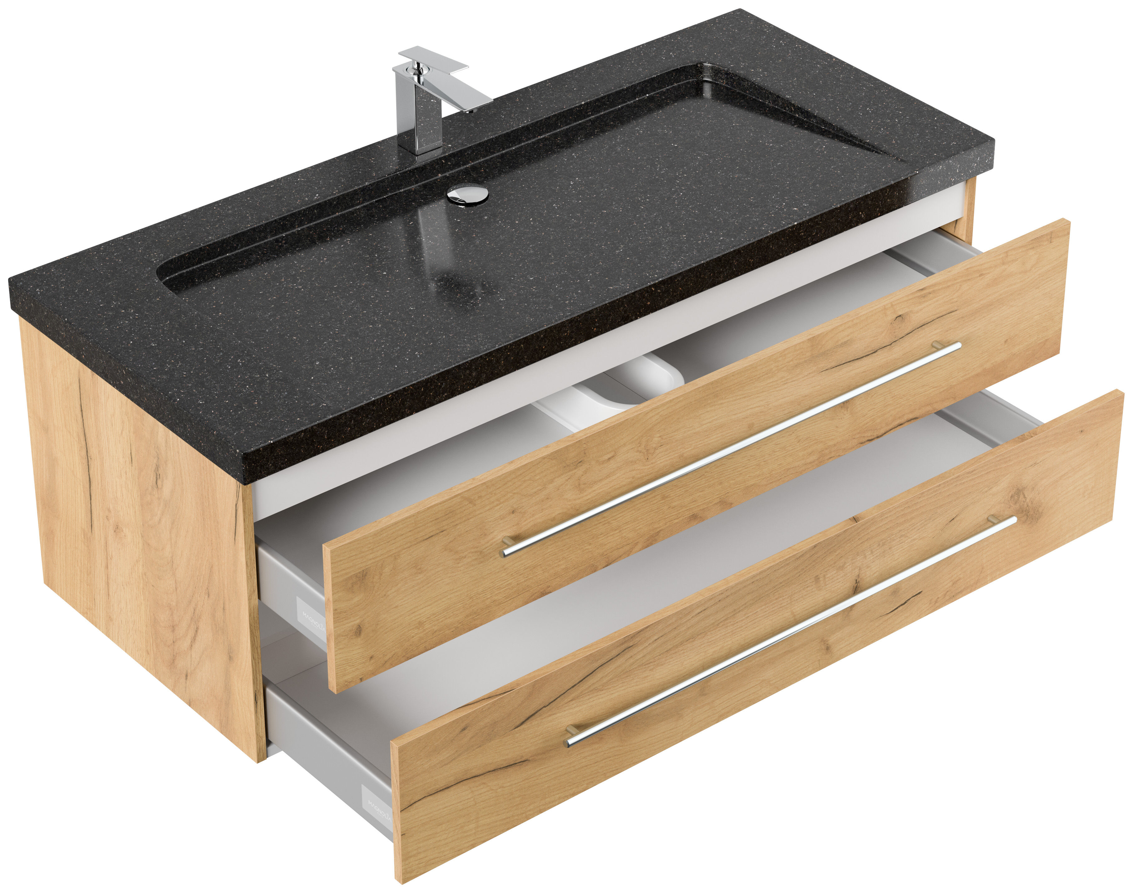 Badmöbel Granit Galaxy Black Damo 130 cm 1 Hahnloch SoftClose weiß hochglanz
