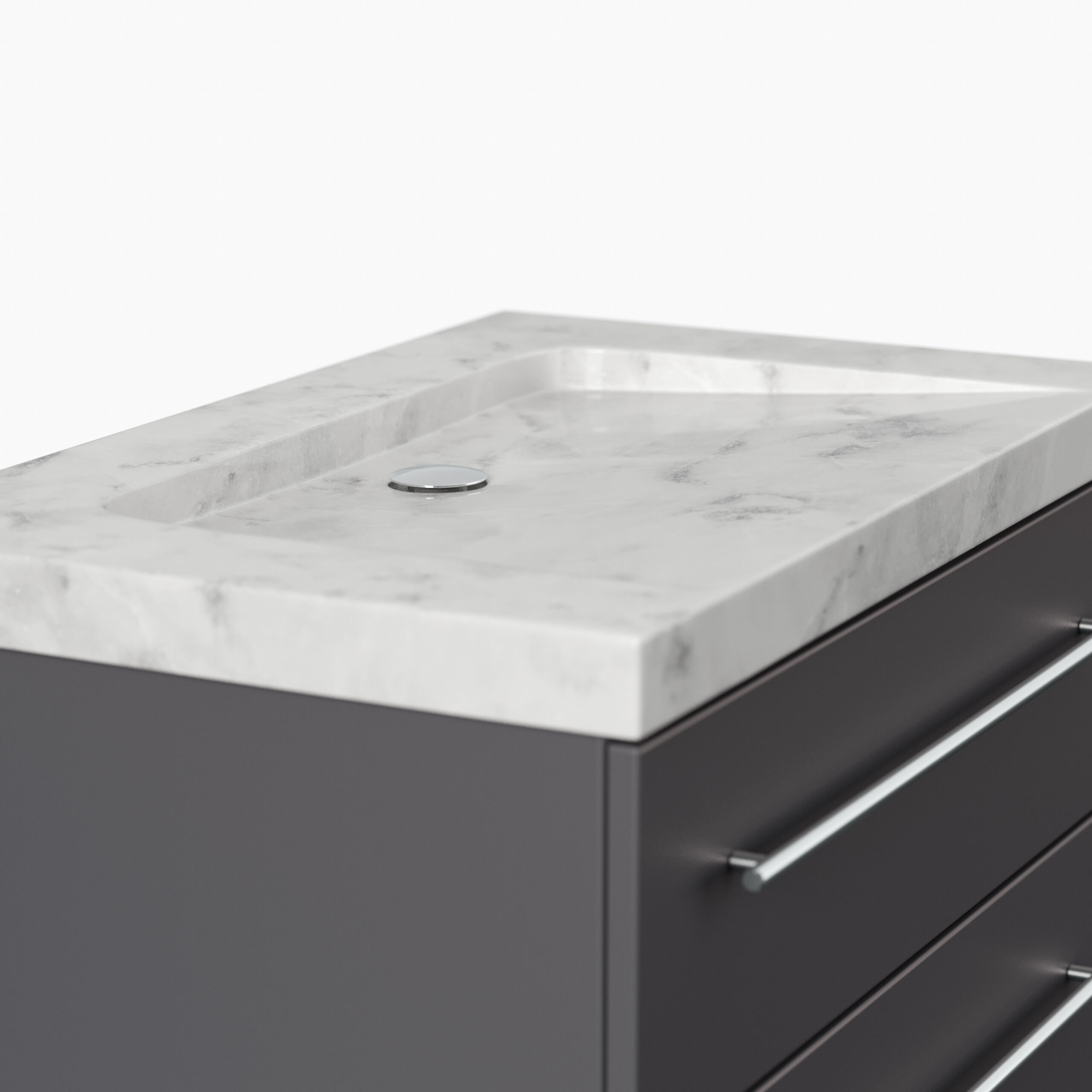 Badmöbel Marmor Carrara White Damo 75 cm ohne Hahnloch SoftClose anthrazit