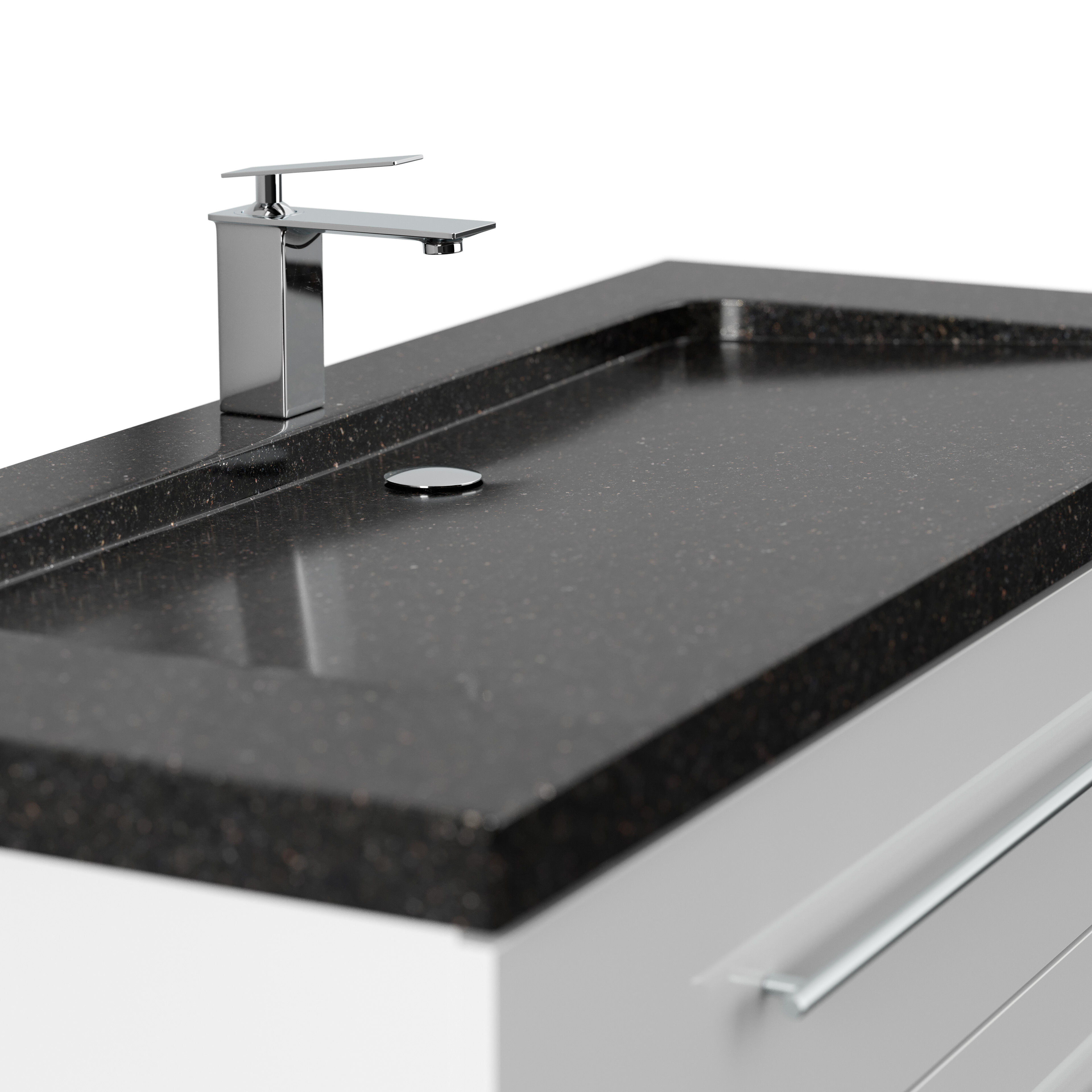 Badmöbel Granit Galaxy Black Damo 130 cm 1 Hahnloch SoftClose weiß hochglanz
