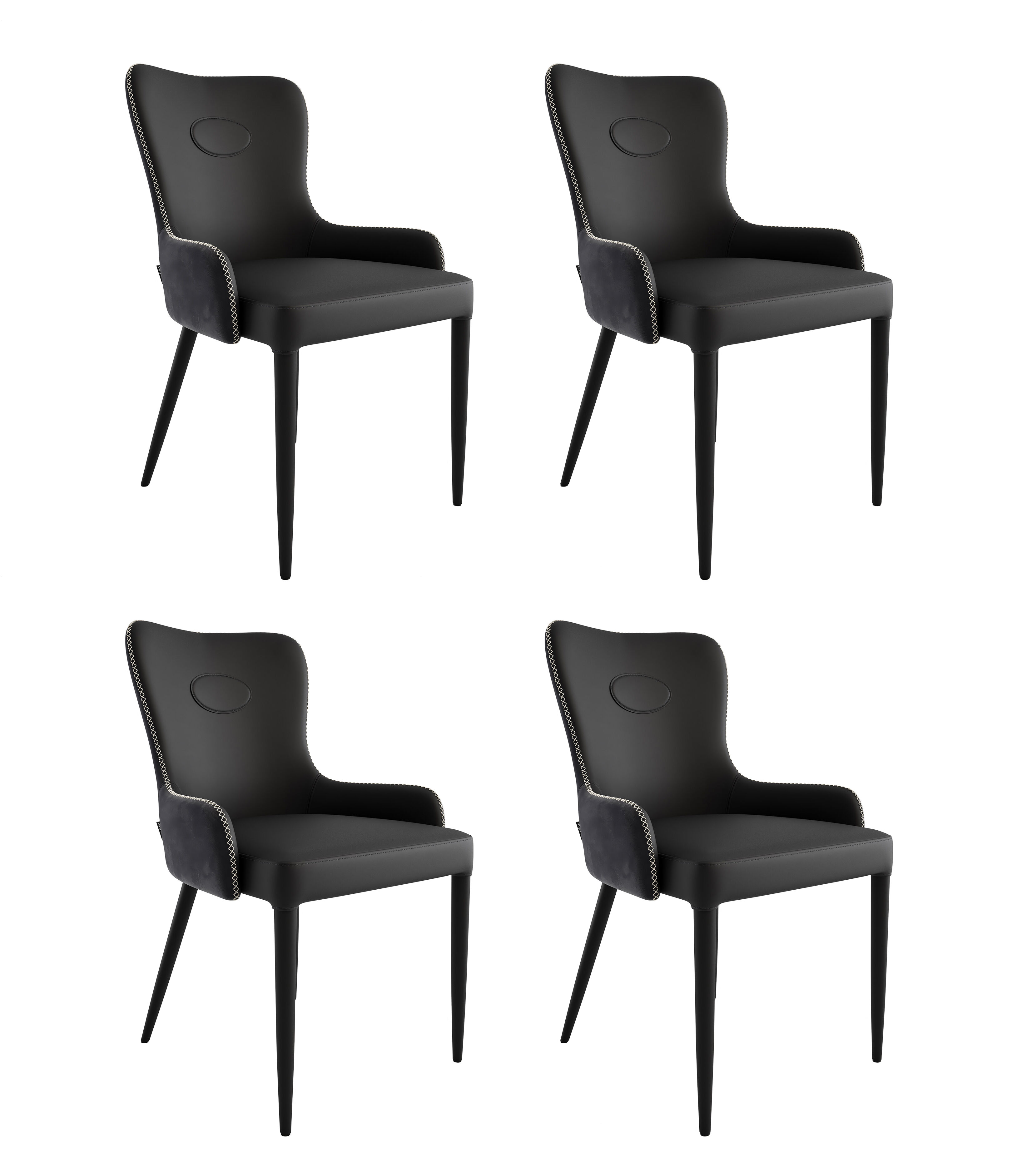 4er Set Esszimmerstuhl James Kunstleder Polsterstuhl schwarz Metallbeine | Schwarz