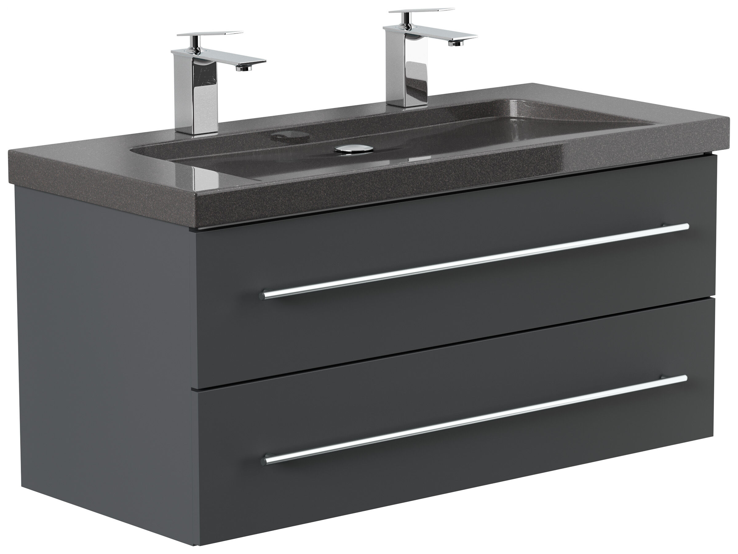 Badmöbel Granit India Black Damo 100 cm 2 Hahnlöcher SoftClose weiß hochglanz