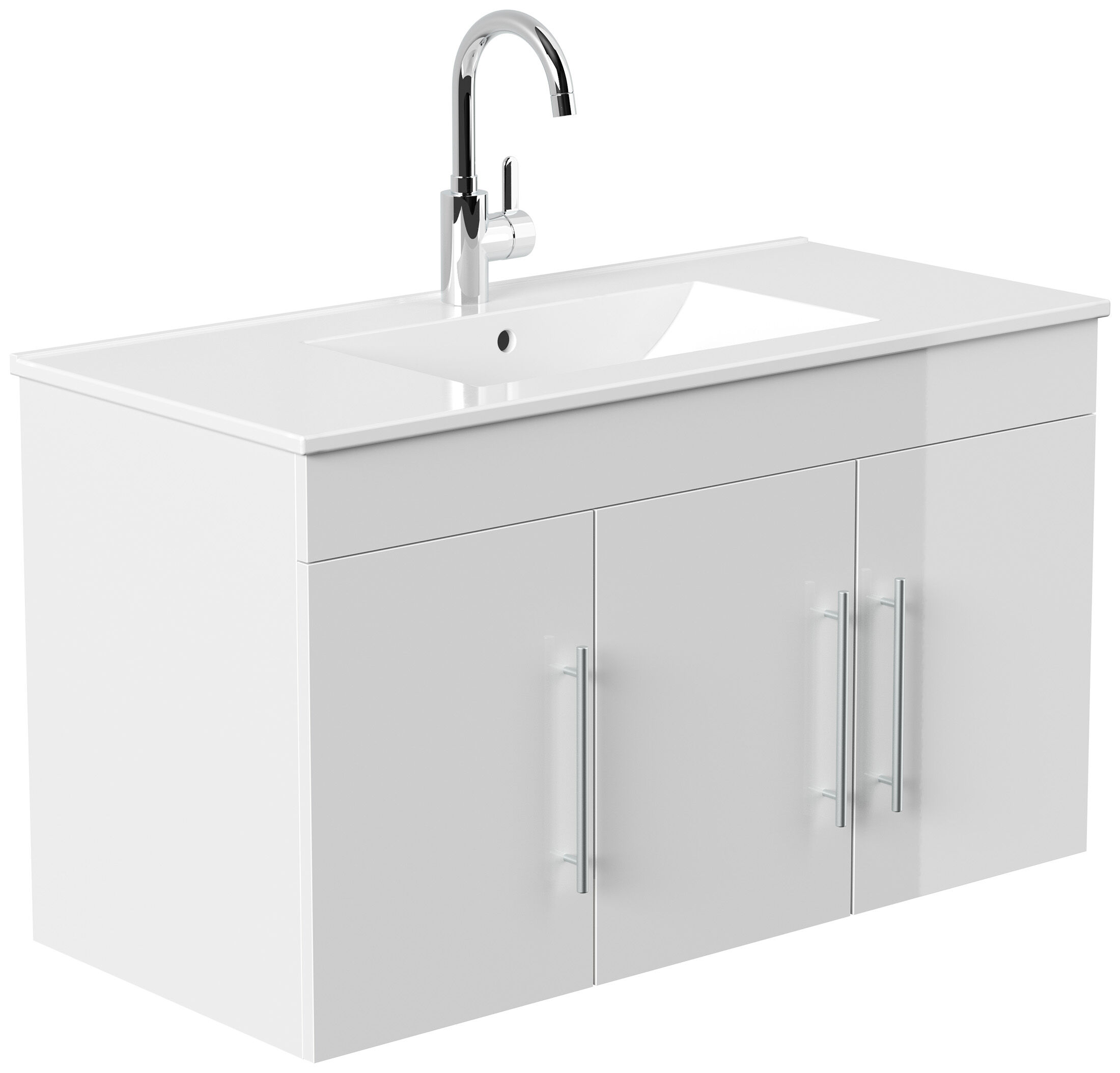 Badmöbel Venezia weiss hochglanz Waschtisch mit 3 Softclose Türen